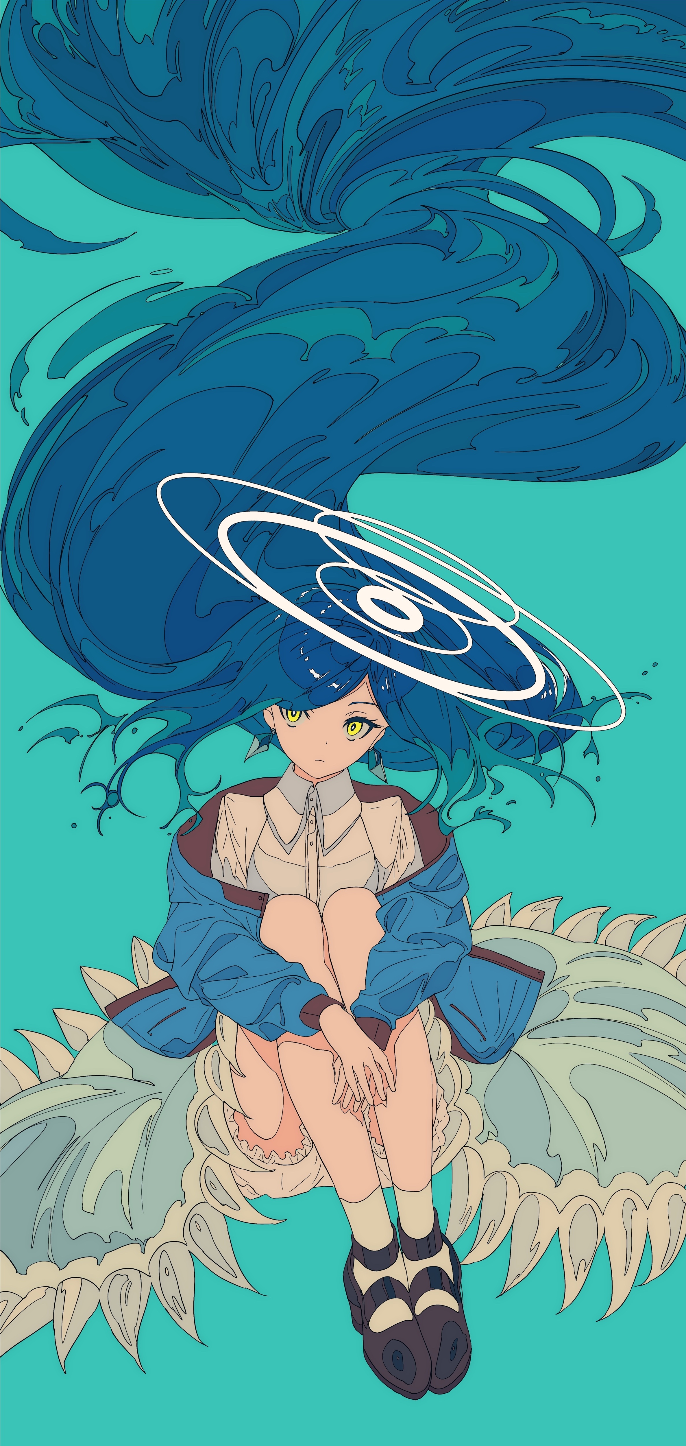 Cogecha with blue hair and yellow eyes HD Phone Wallpaper
