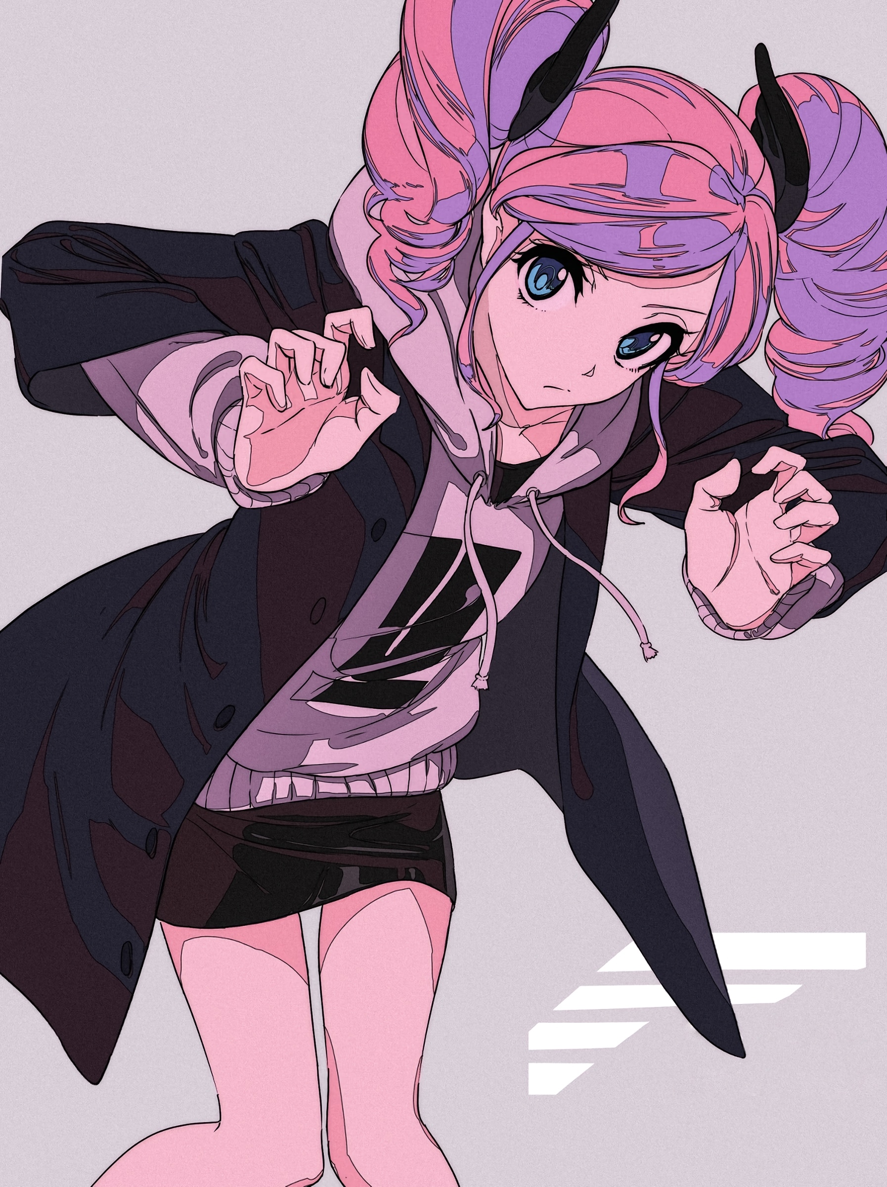 Anime girl with pink and purple twintails wearing a hoodie and jacket HD Phone Wallpaper