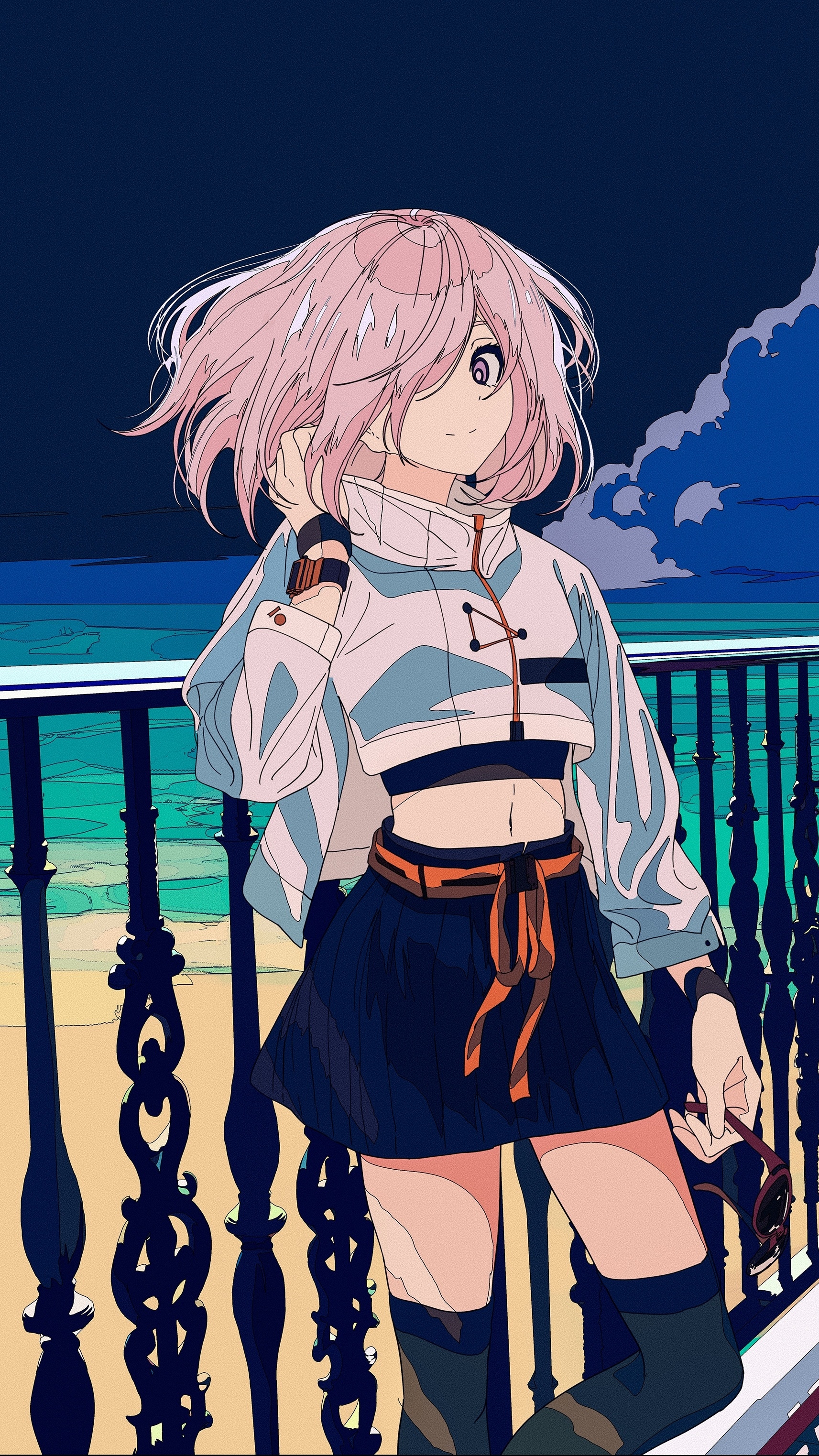 Fate series character with pink hair on a balcony HD Phone Wallpaper
