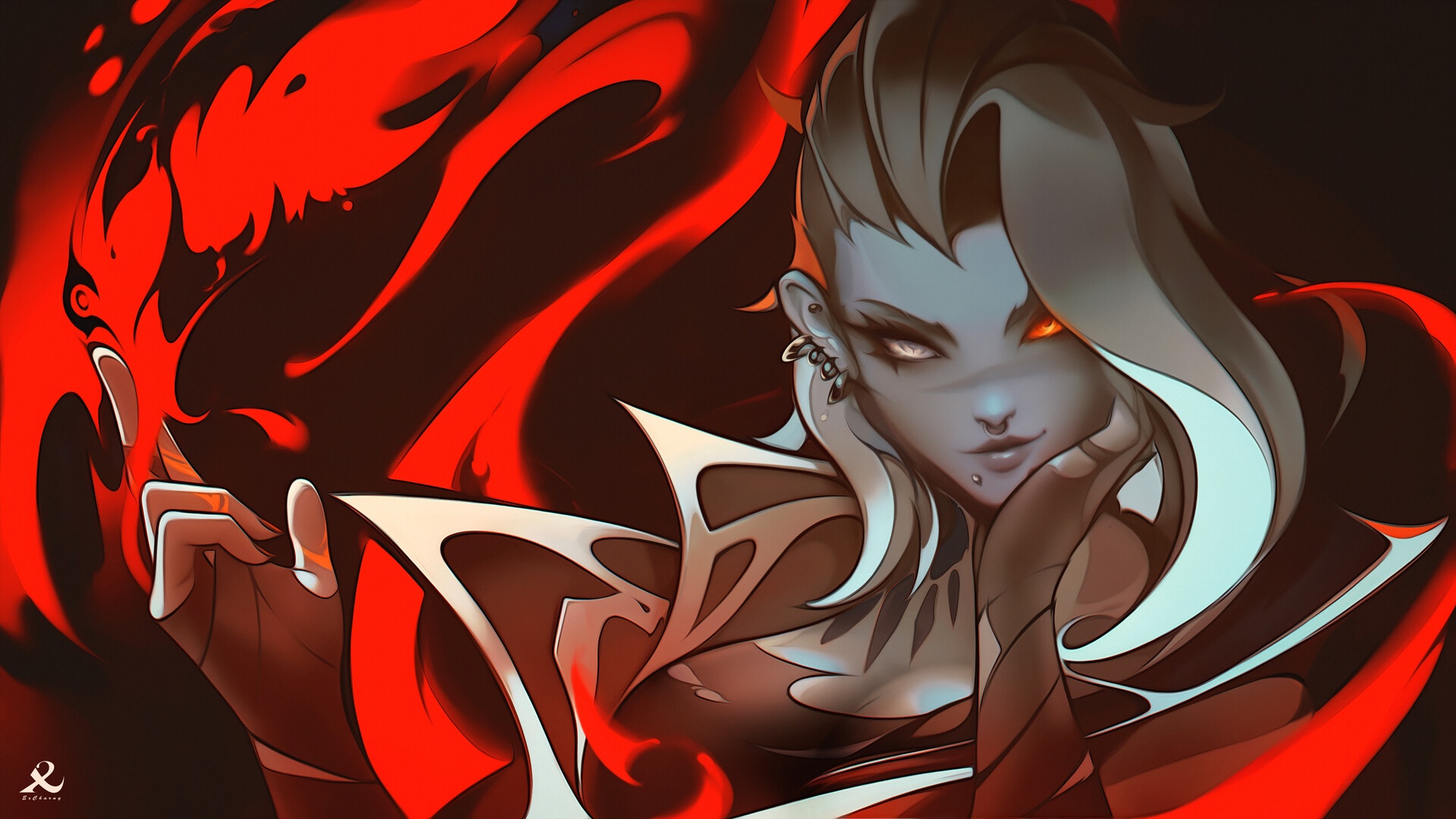 Fan art of a woman with red energy, Valorant character HD Wallpaper