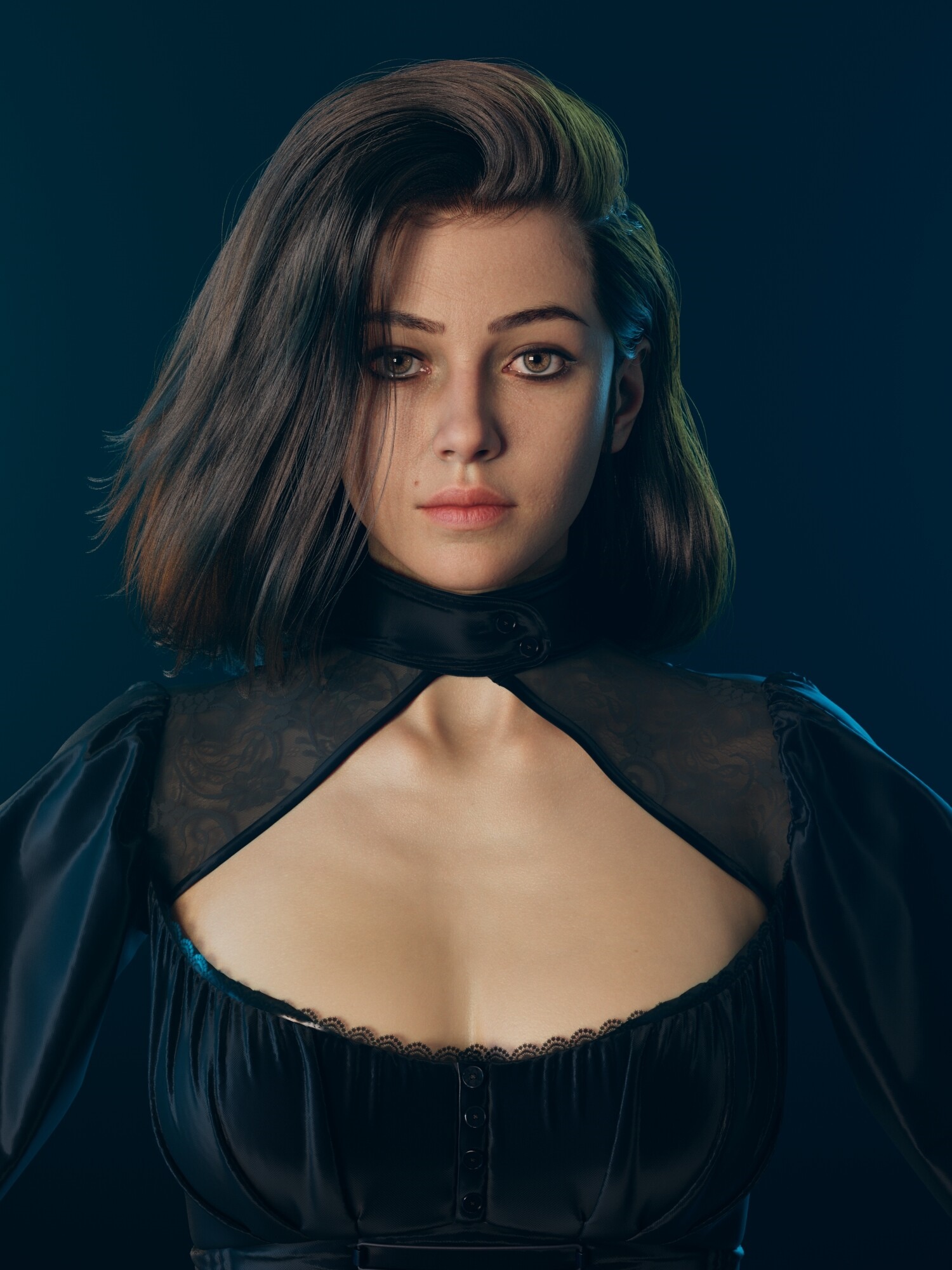 Woman with shoulder-length hair in a black dress HD Phone Wallpaper