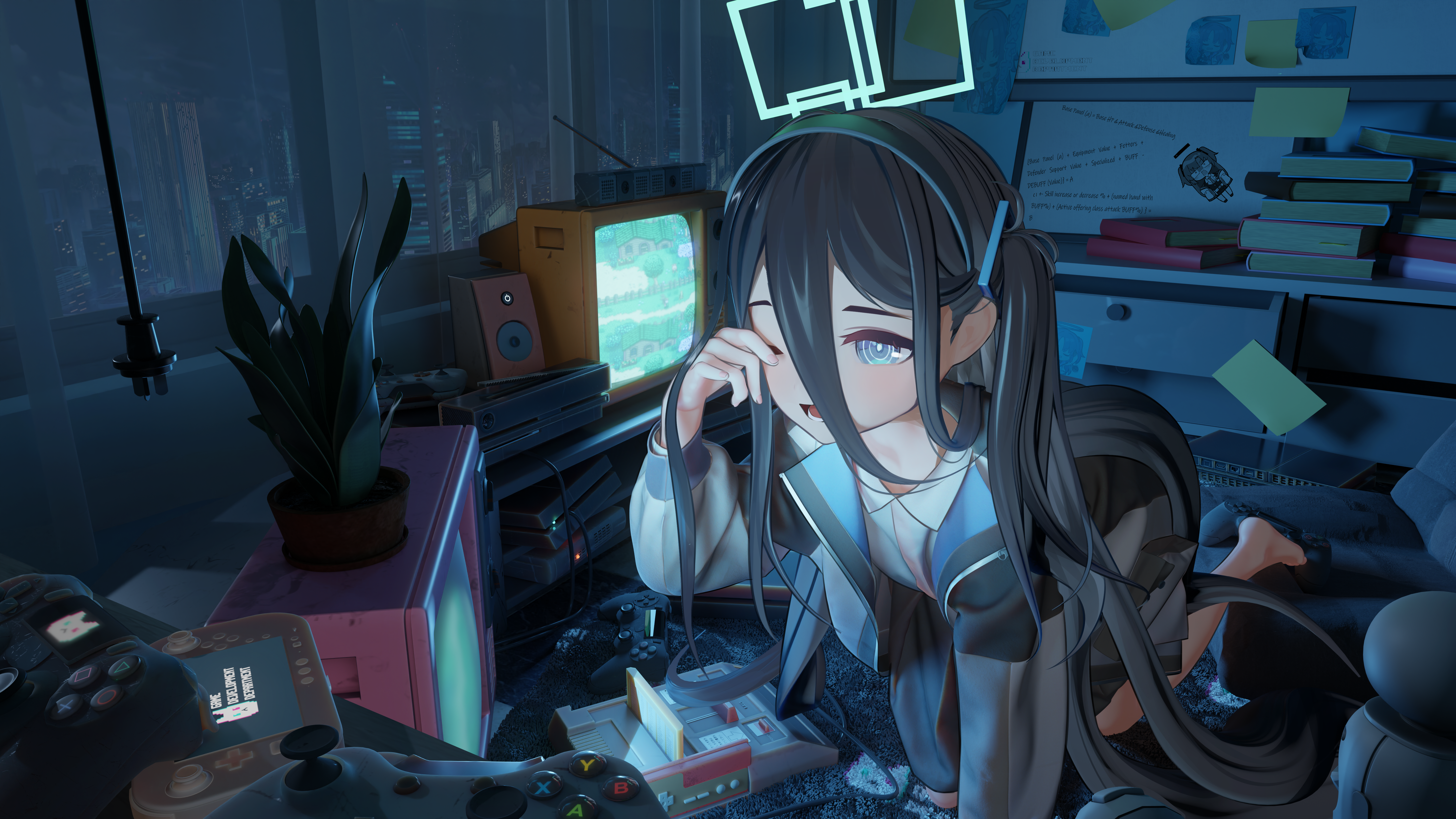Tendou Alice from Blue Archive playing video games HD Wallpaper