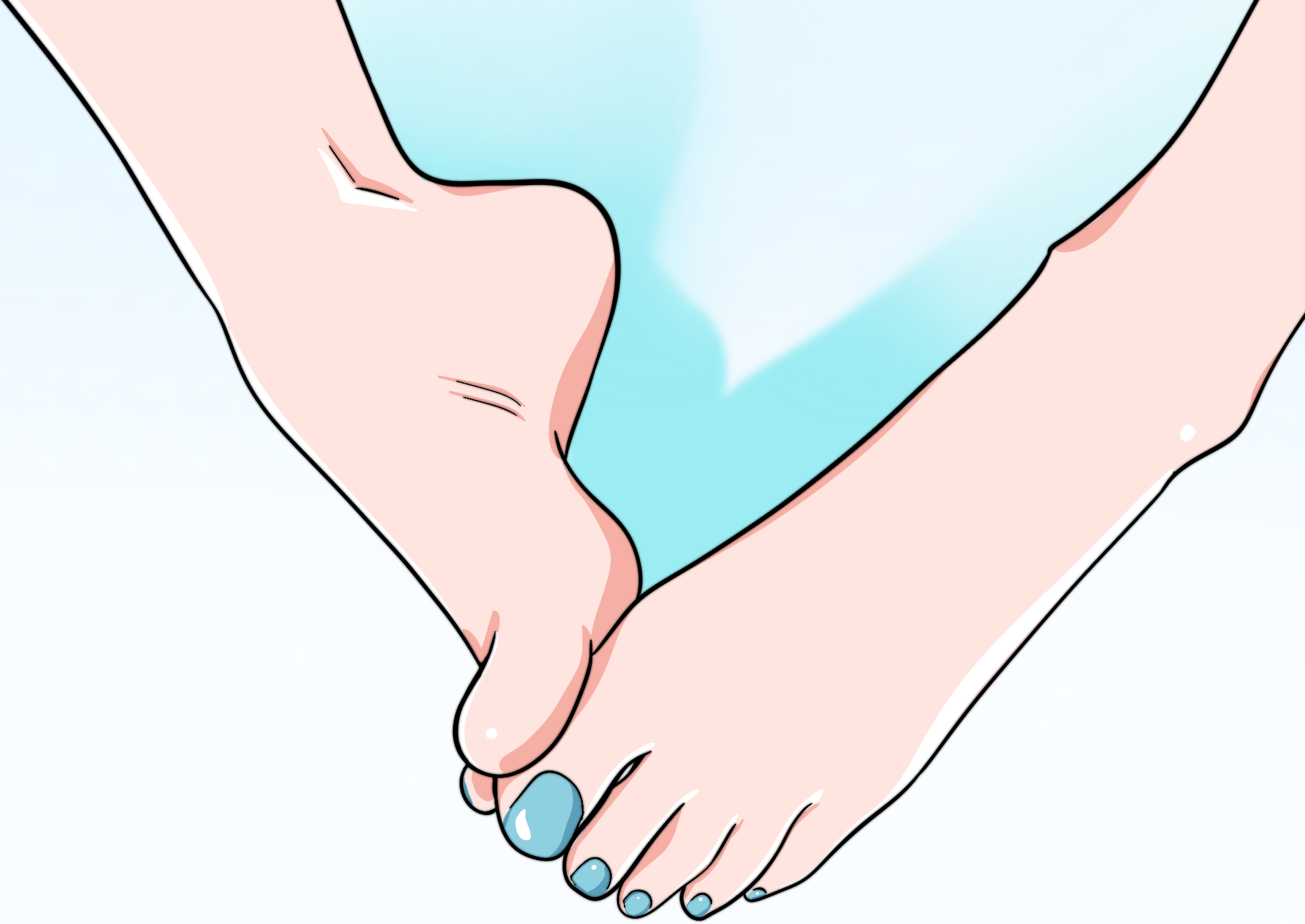 Two feet with blue toenails on a light blue background HD Wallpaper