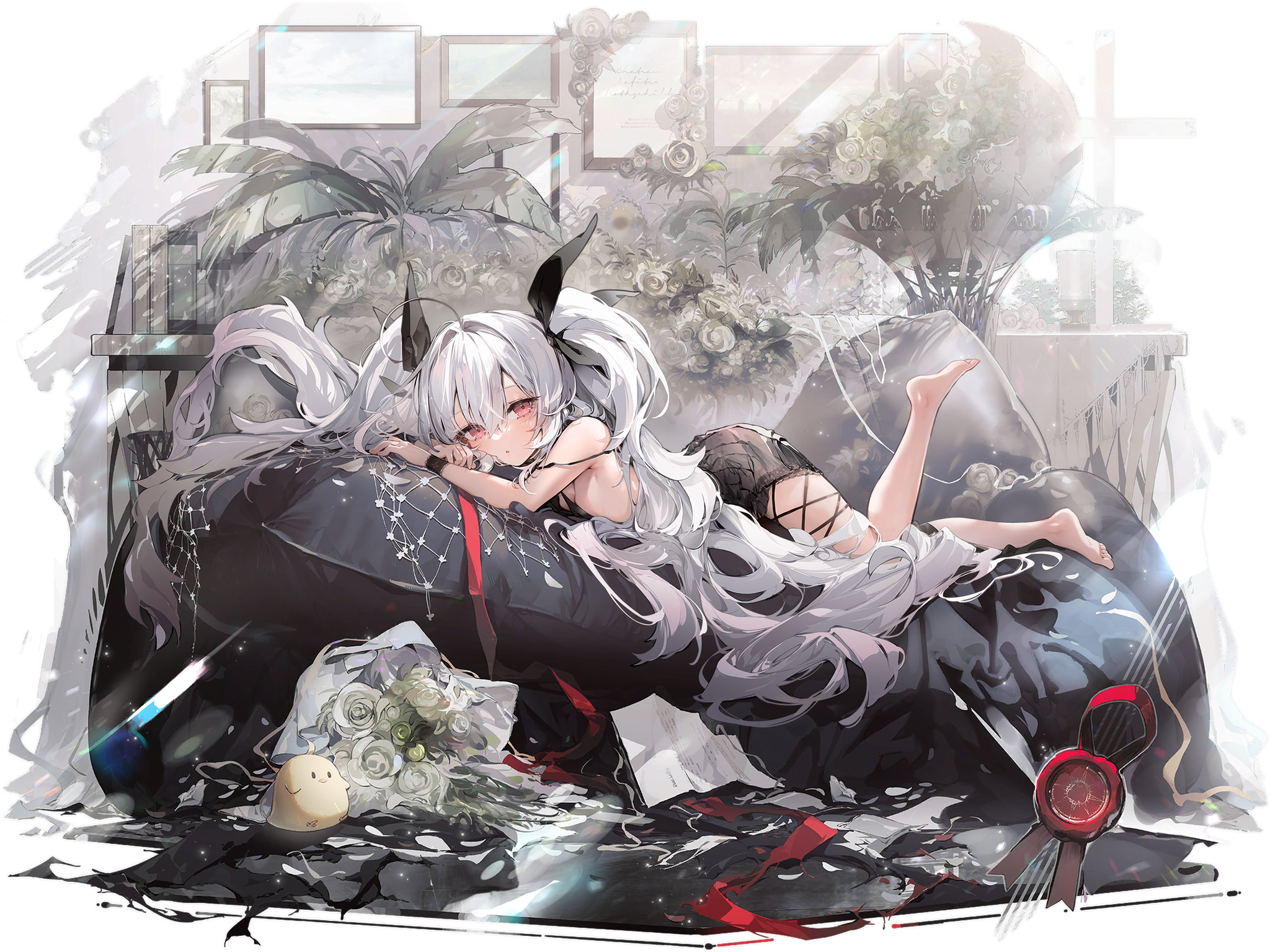 Azur Lane girl with white hair and red eyes on a couch HD Wallpaper