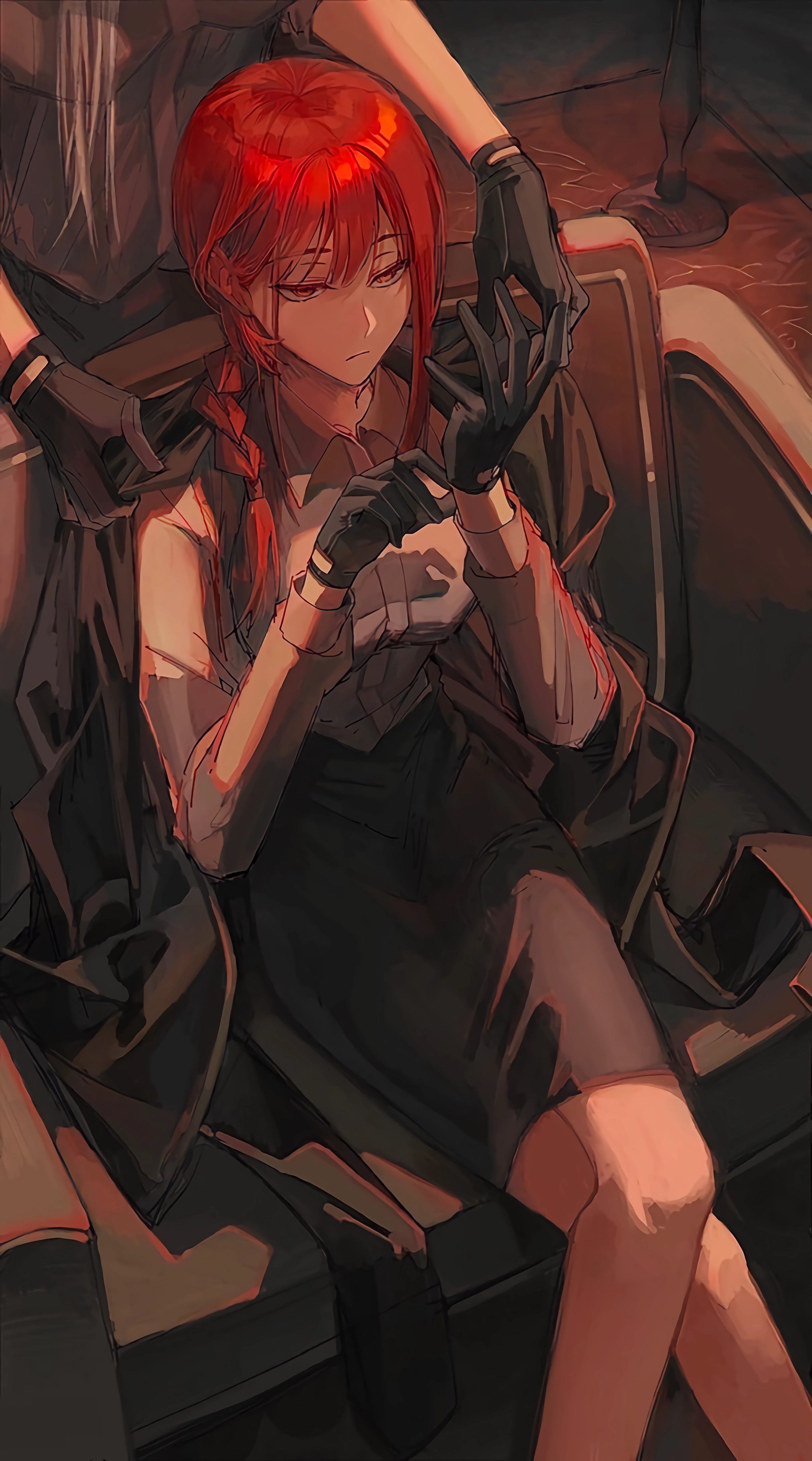 Makima from Chainsaw Man wearing a jacket and gloves HD Phone Wallpaper