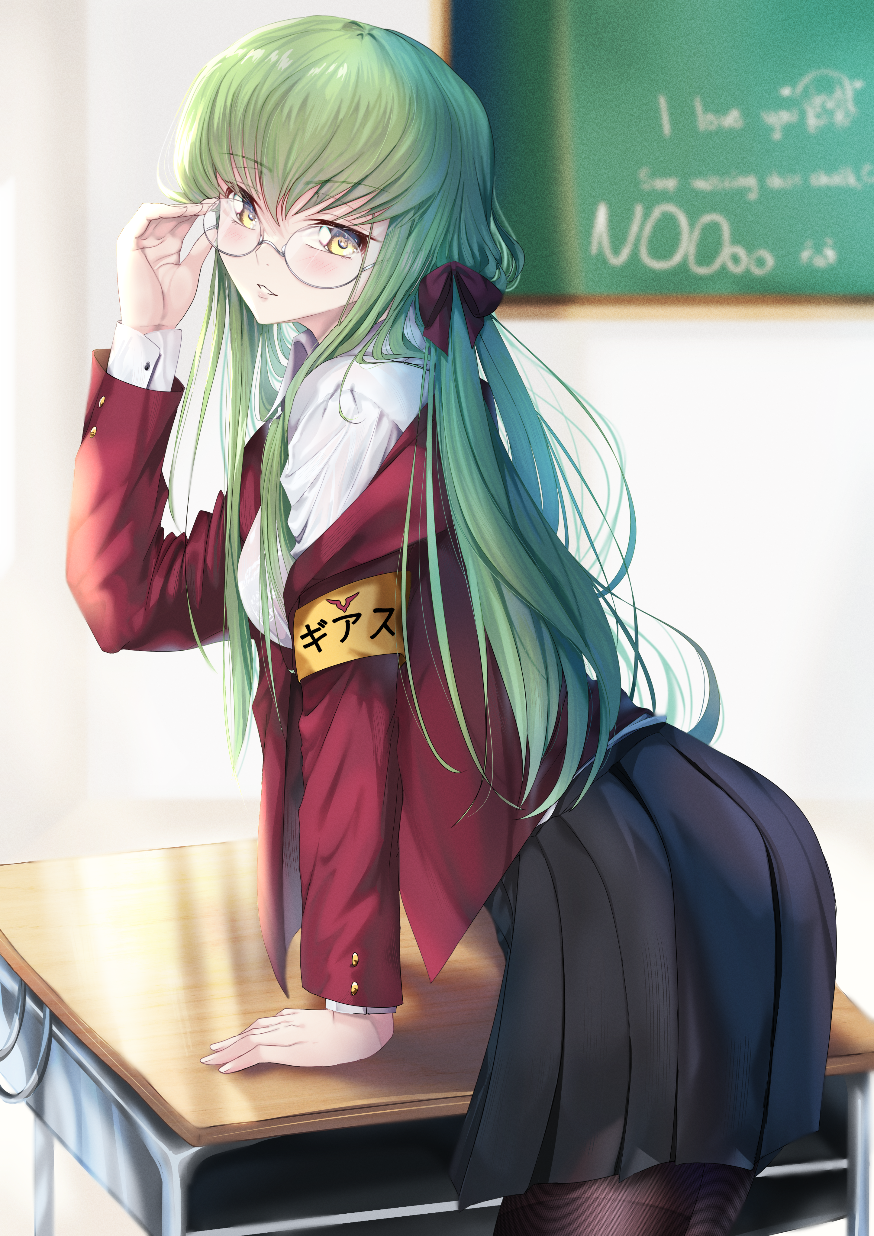 C.C. from Code Geass in a school uniform with glasses HD Phone Wallpaper