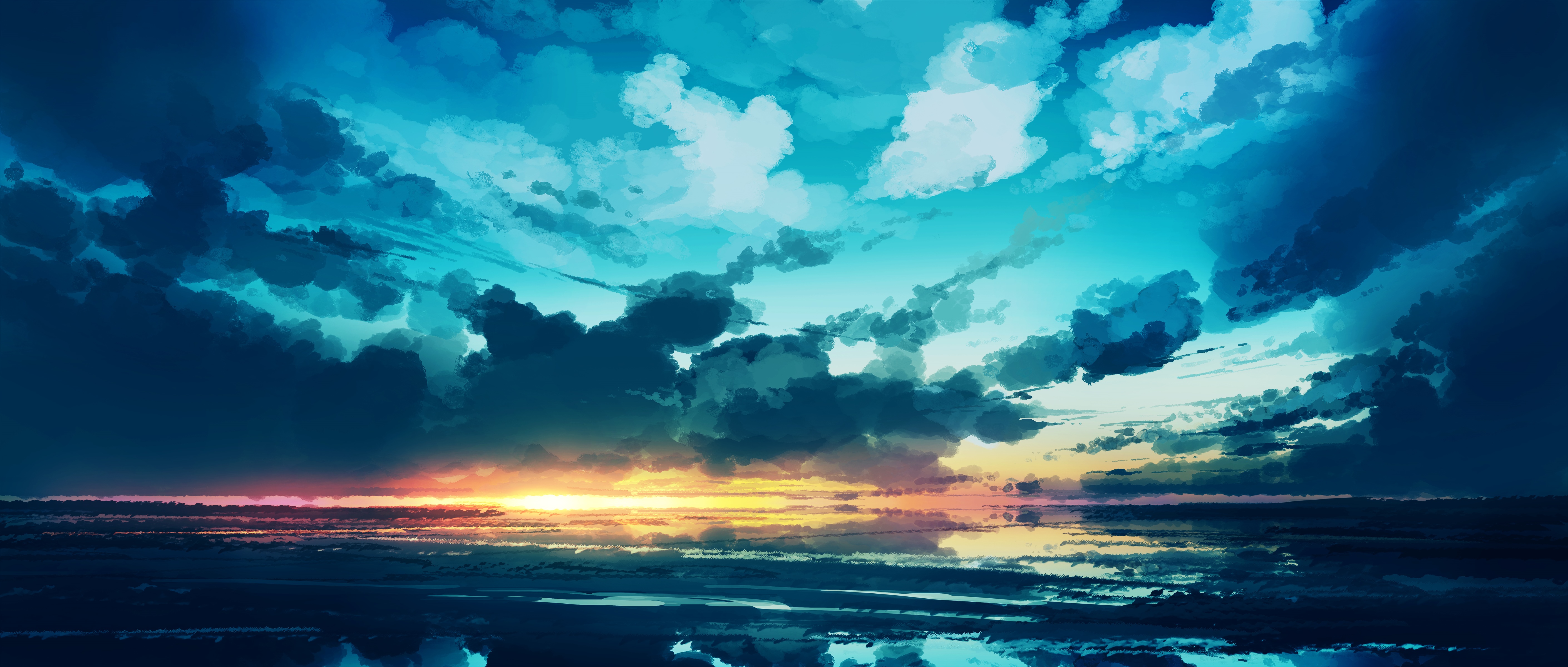 4K Sunset Glow Over Water with Clouds HD Wallpaper