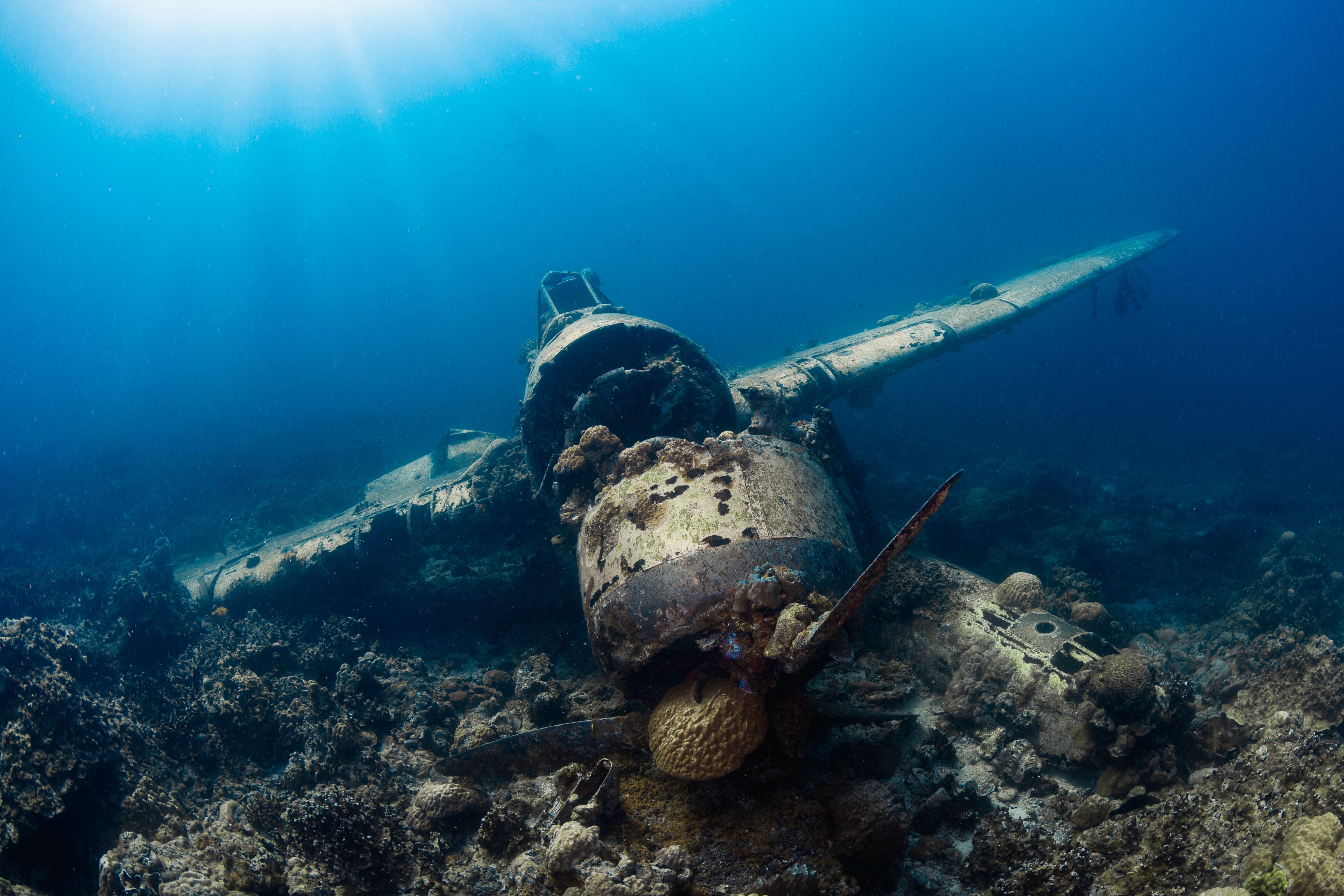 4K Underwater Wreckage of World War II Aircraft HD Wallpaper