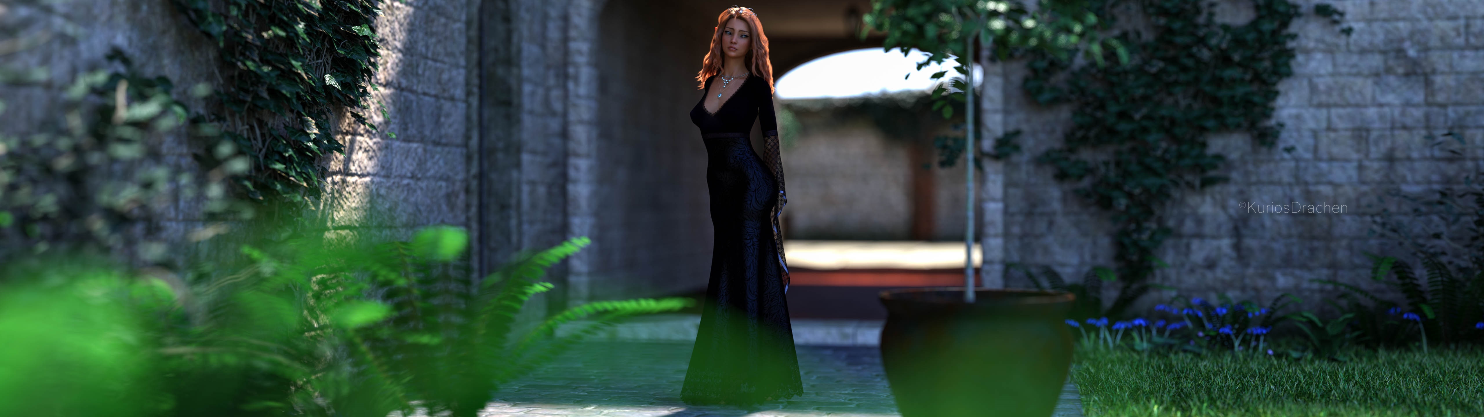 4K Elf Princess in a Black Dress HD Wallpaper