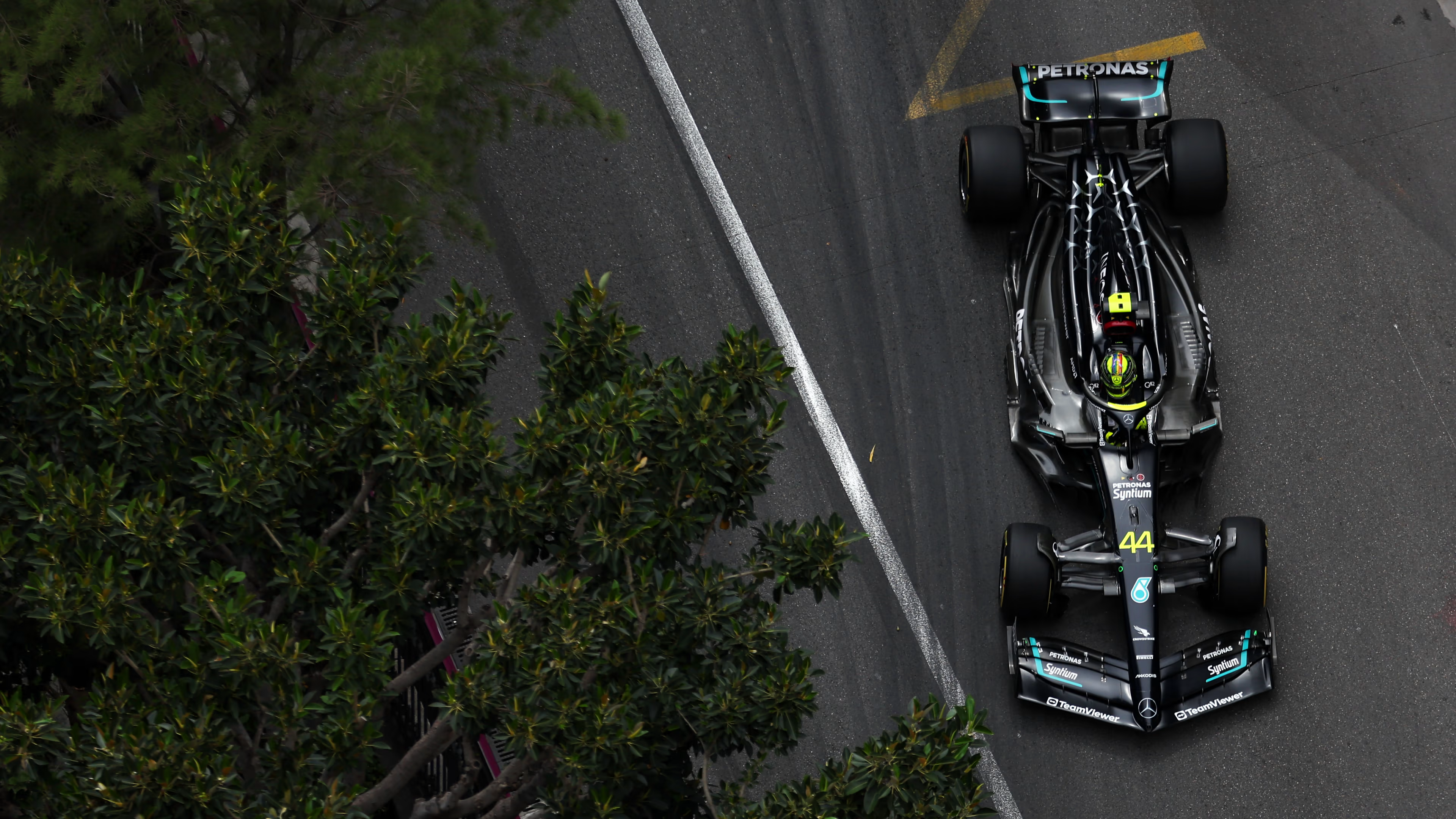 4K Mercedes F1 car with Lewis Hamilton in Monaco HD Wallpaper