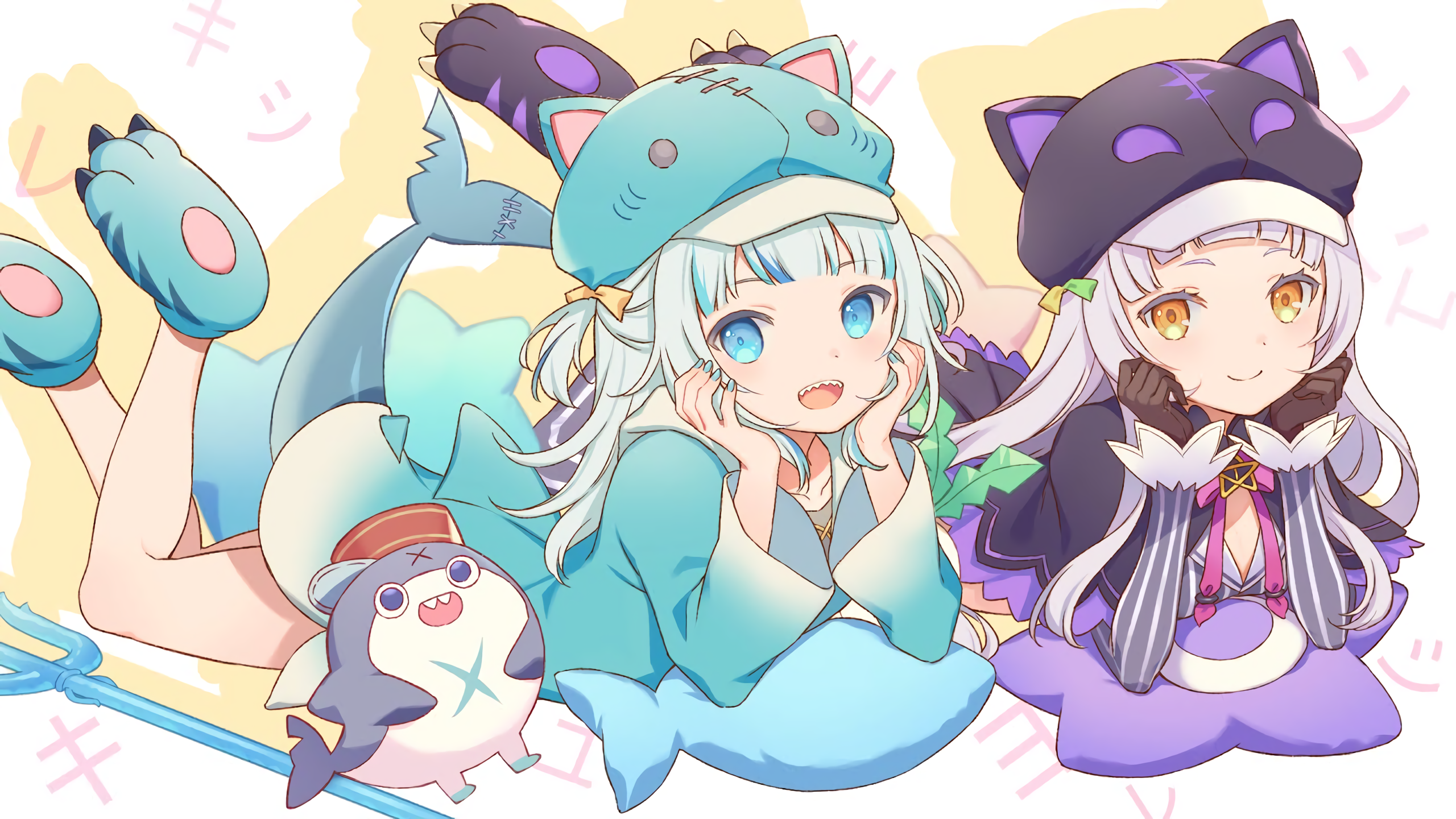 Gawr Gura and Murasaki Shion in Pajamas HD Wallpaper