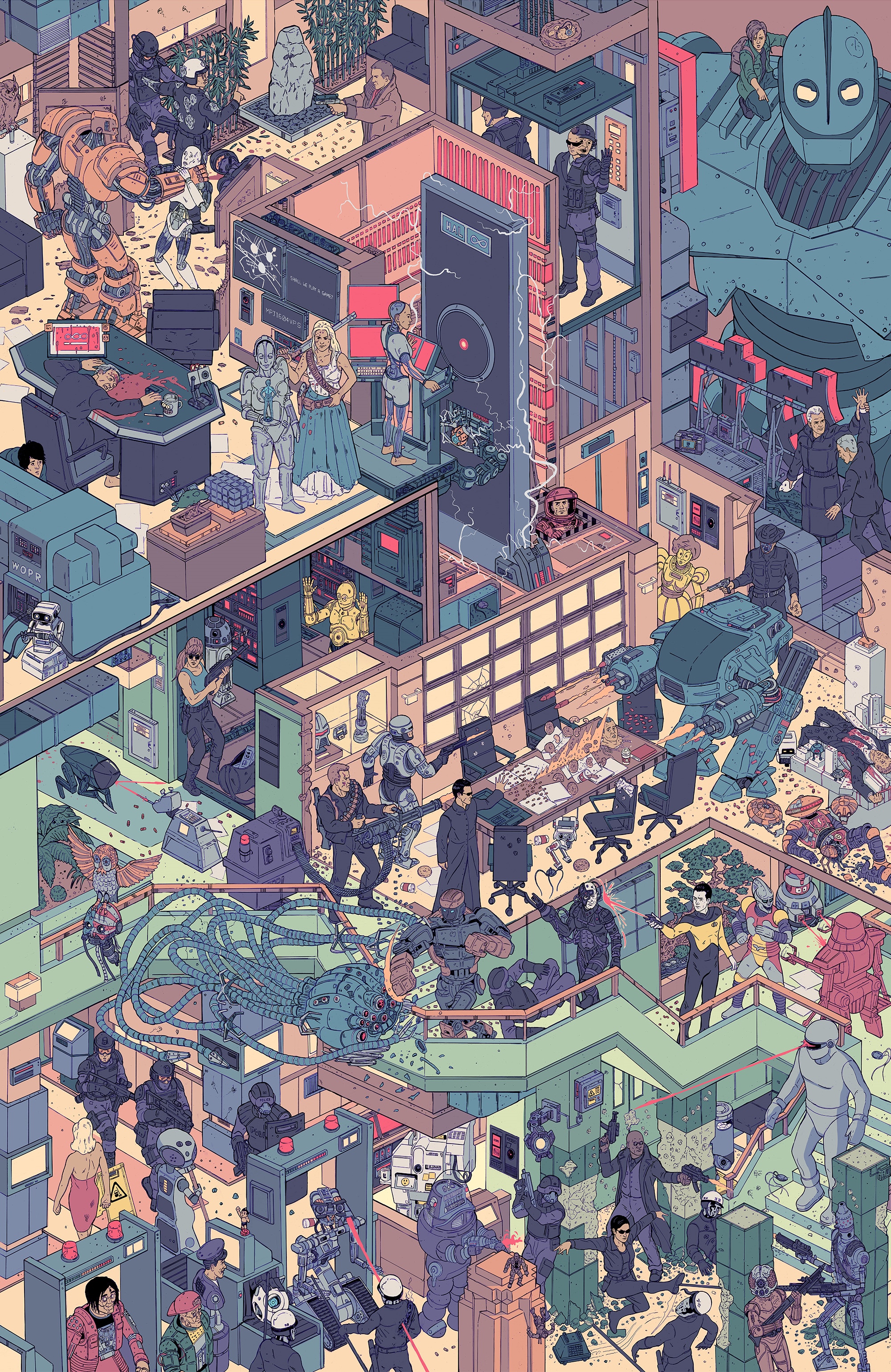 Crossover of The Matrix, Blade Runner, and The Iron Giant HD Phone Wallpaper