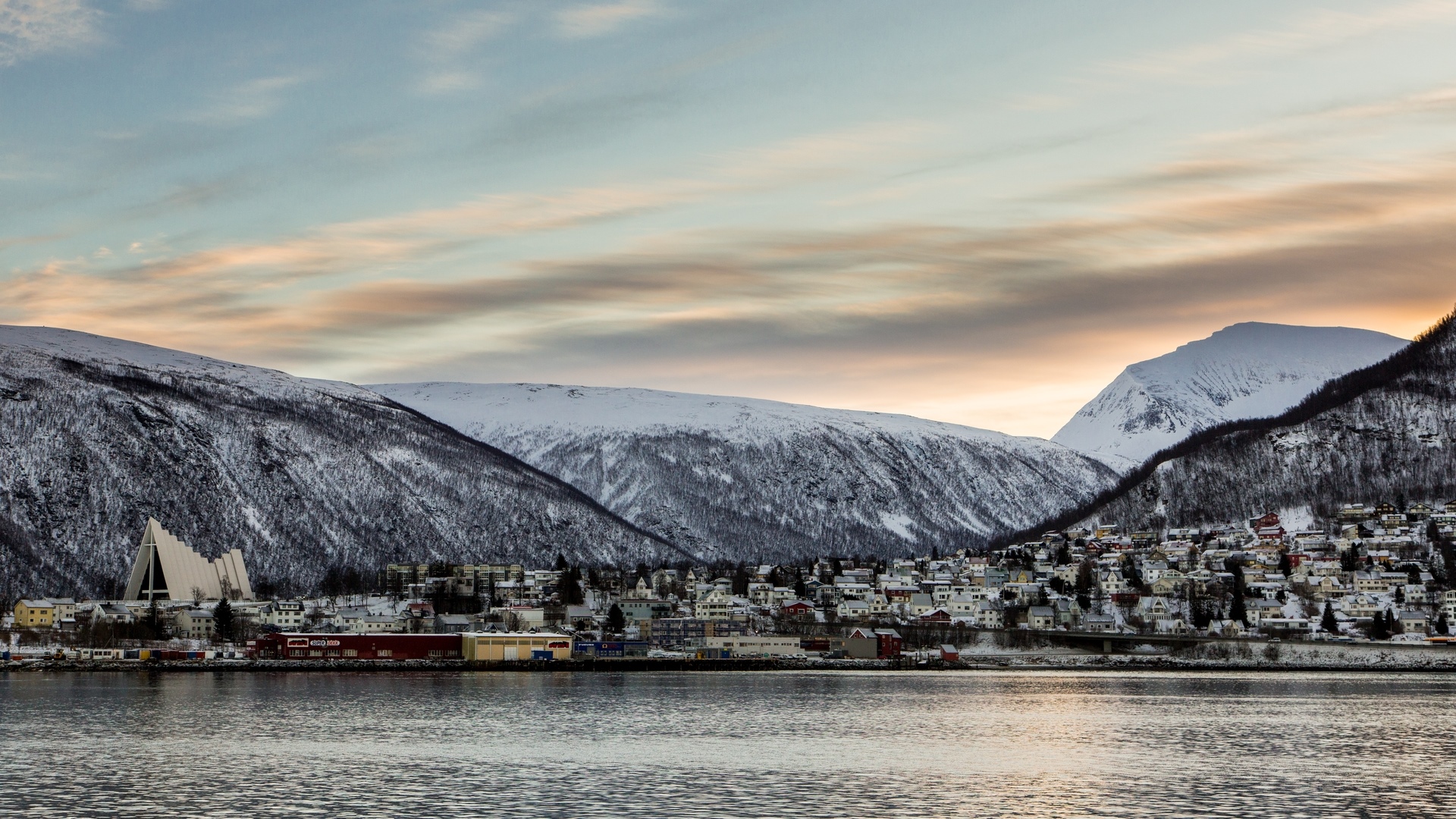 Arctic Cathedral and village in Tromsø, Norway HD Wallpaper