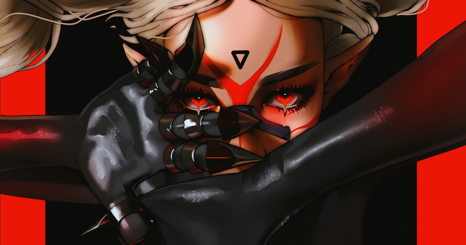 Poisonpink artwork with blonde woman, red eyes HD Wallpaper
