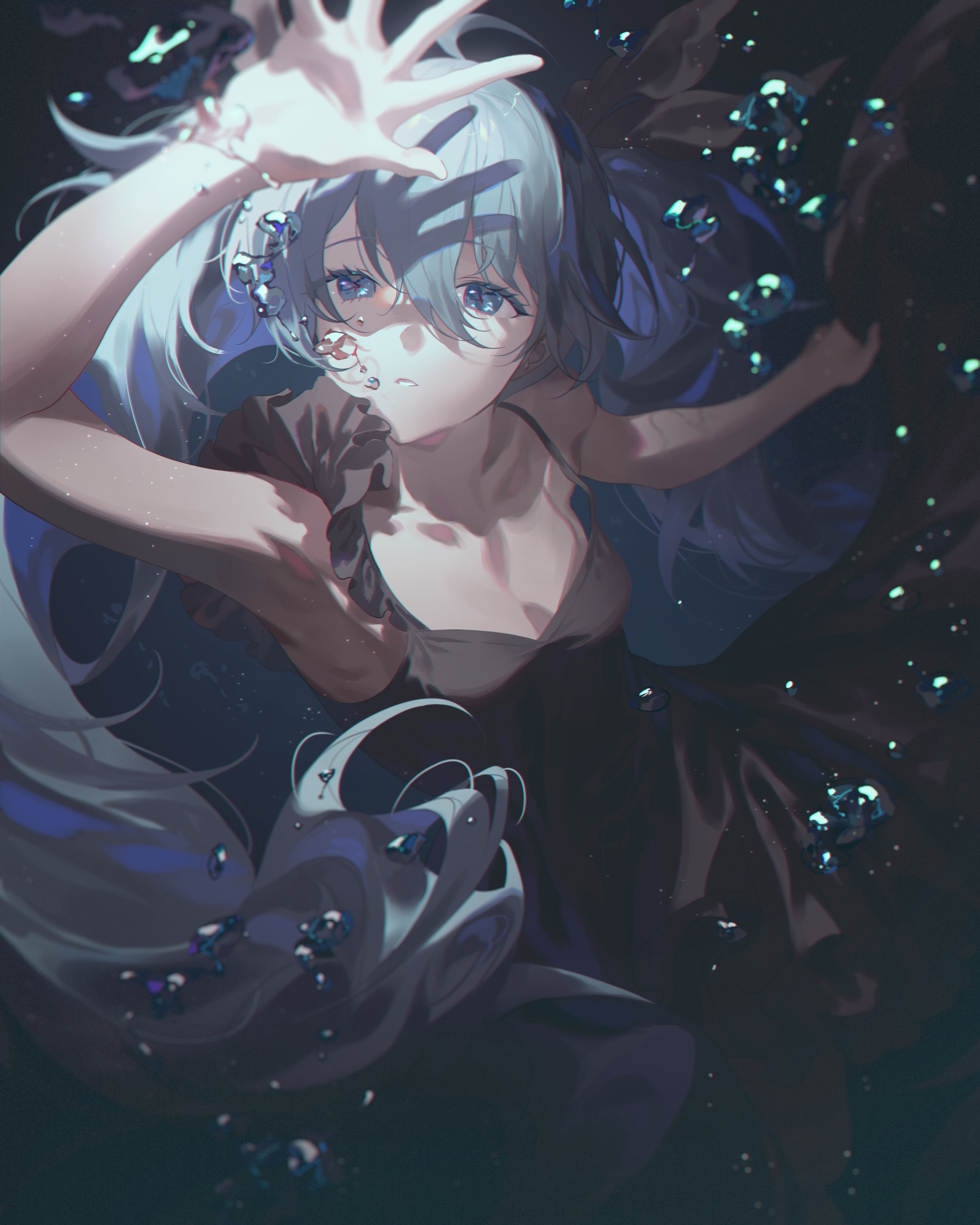Hatsune Miku underwater with bubbles HD Phone Wallpaper