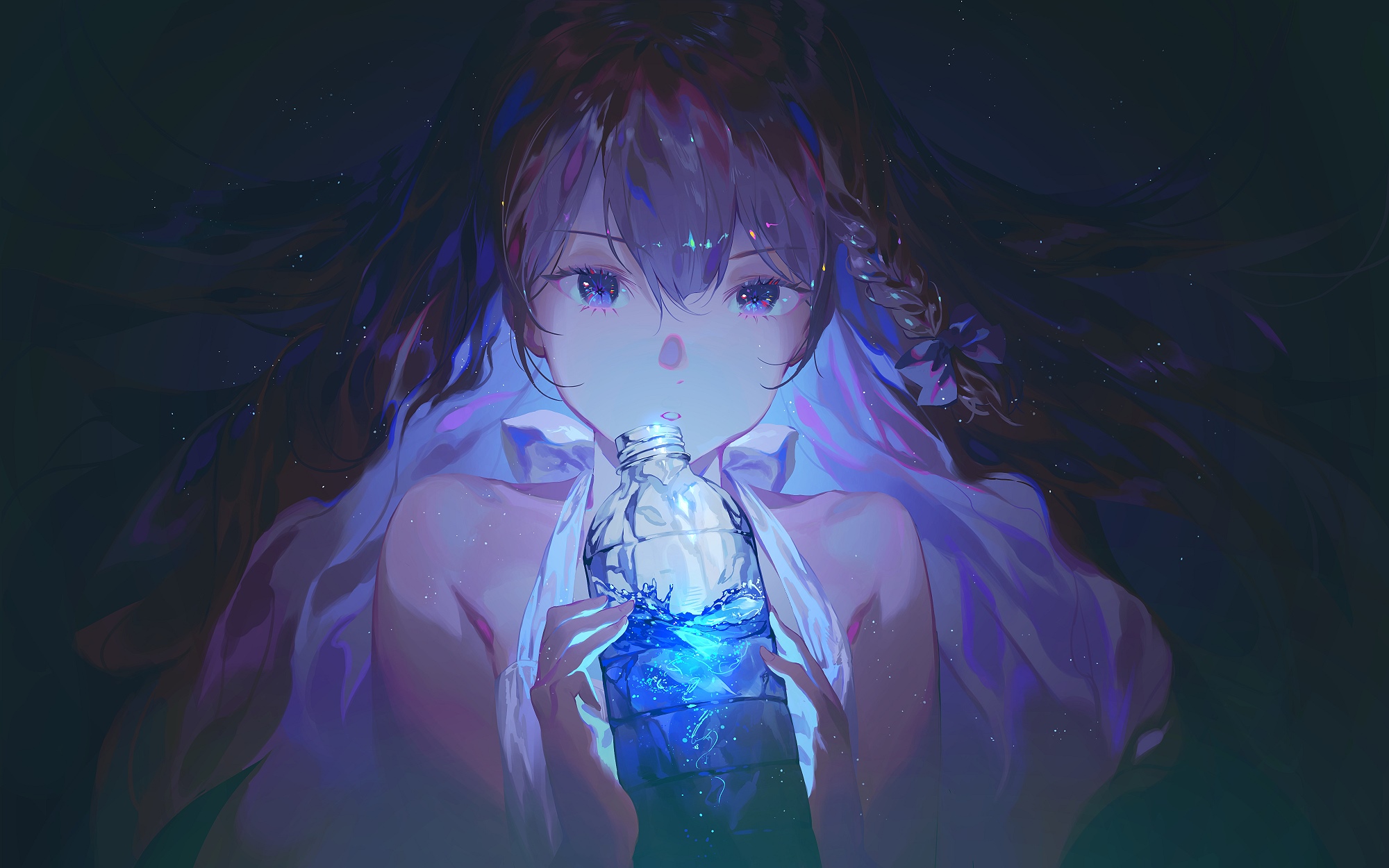 Anime girl drinking from a water bottle HD Wallpaper