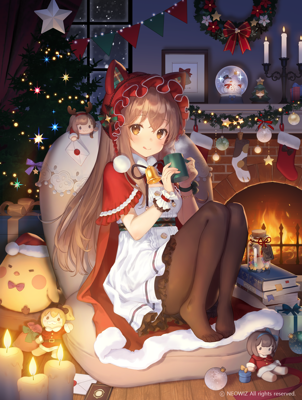 Nyma in Santa Outfit with Christmas Decorations HD Phone Wallpaper