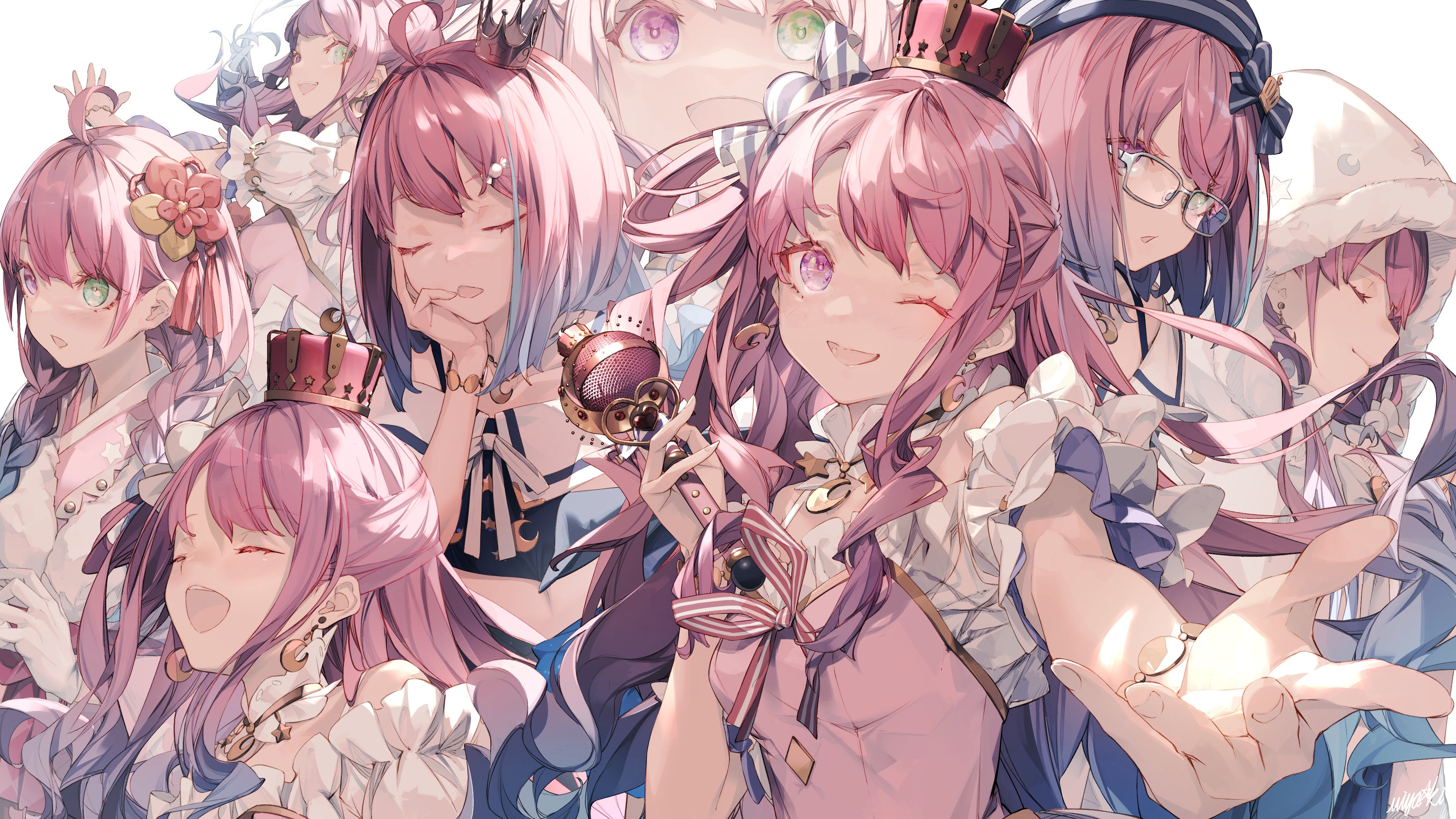 4K anime illustration of girls with pink hair and crowns HD Wallpaper