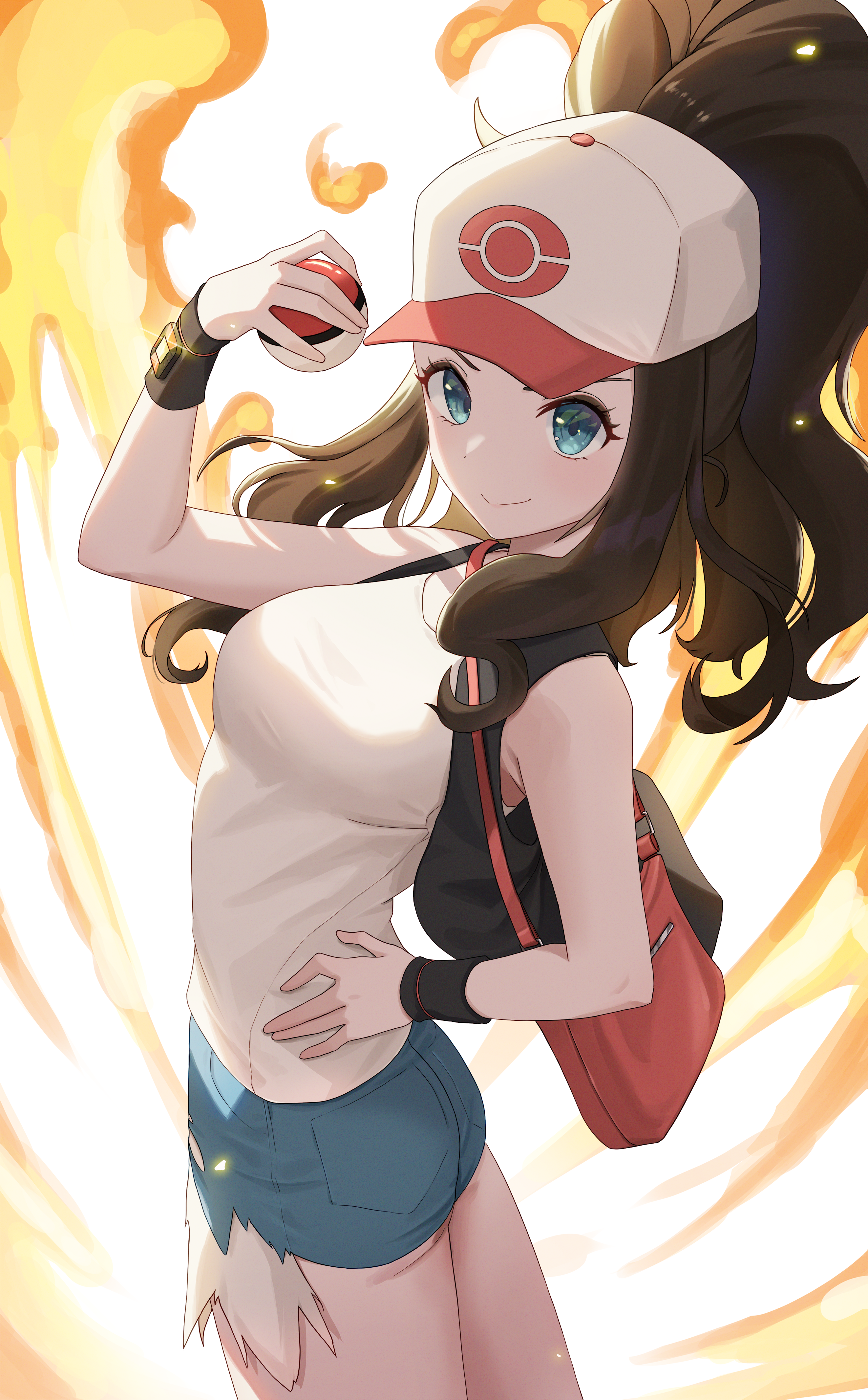 Hilda from Pokémon holding a Poké Ball HD Phone Wallpaper
