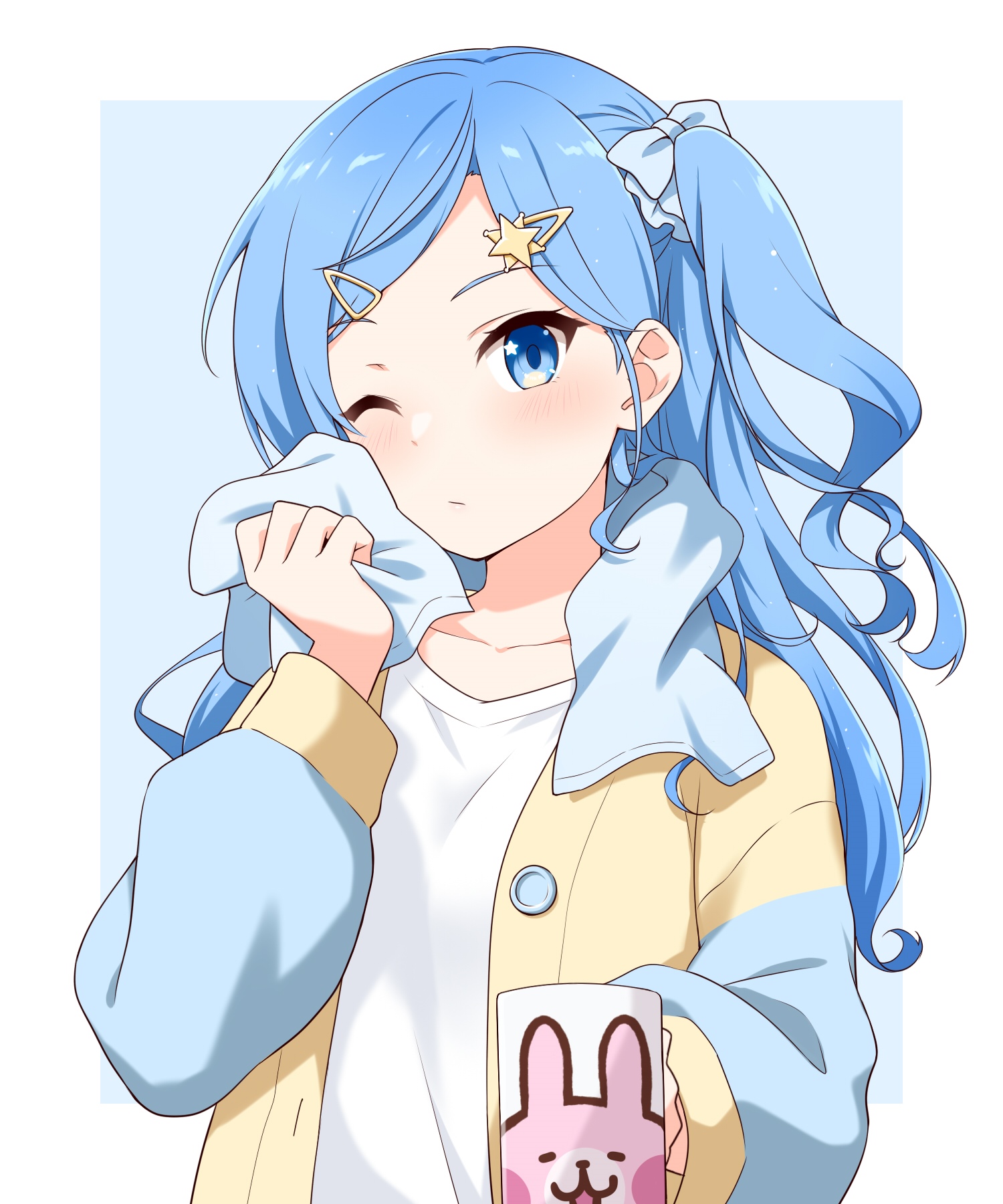 Girl with blue hair and towel HD Phone Wallpaper
