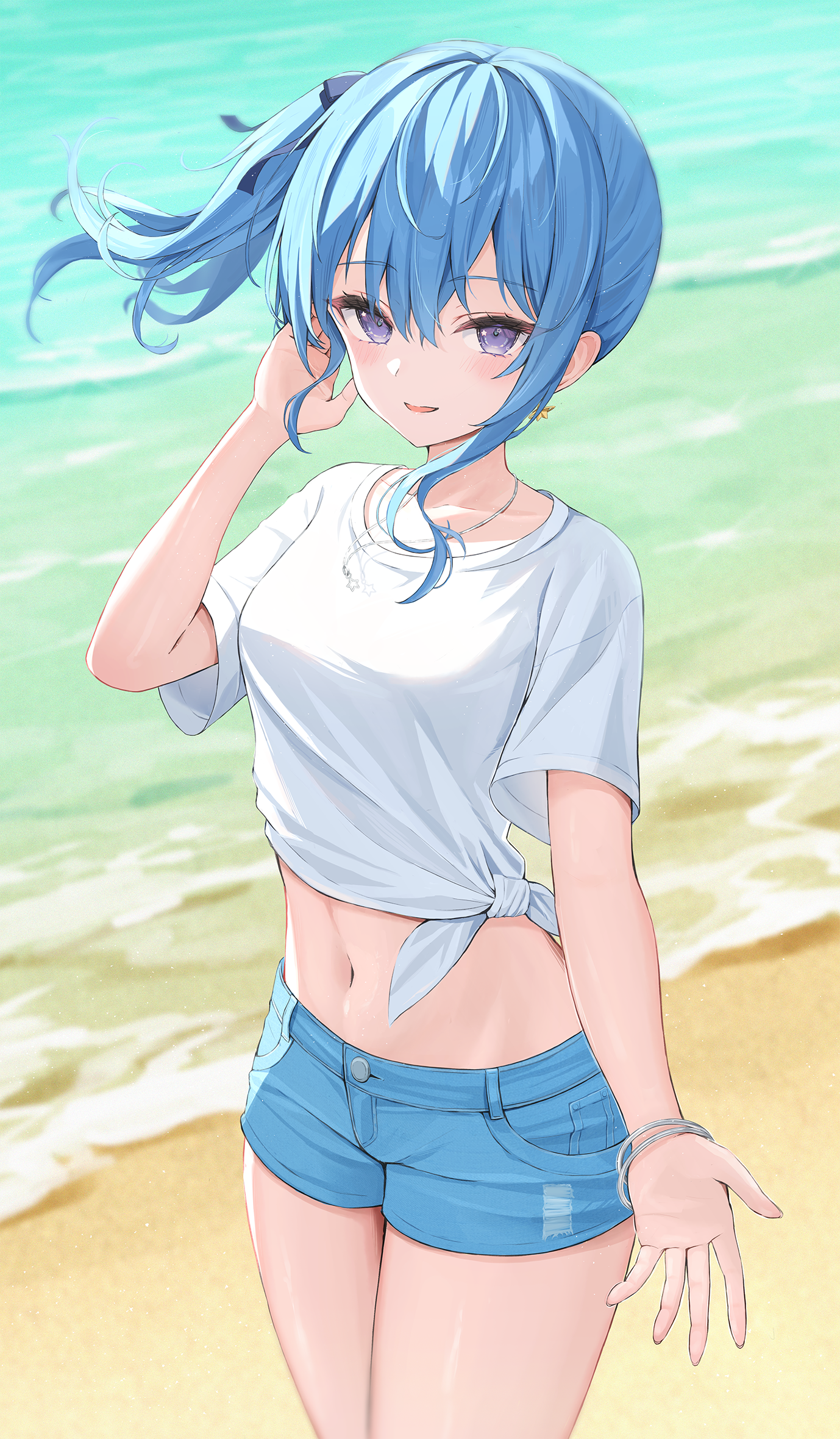 Hoshimachi Suisei at the Beach HD Phone Wallpaper