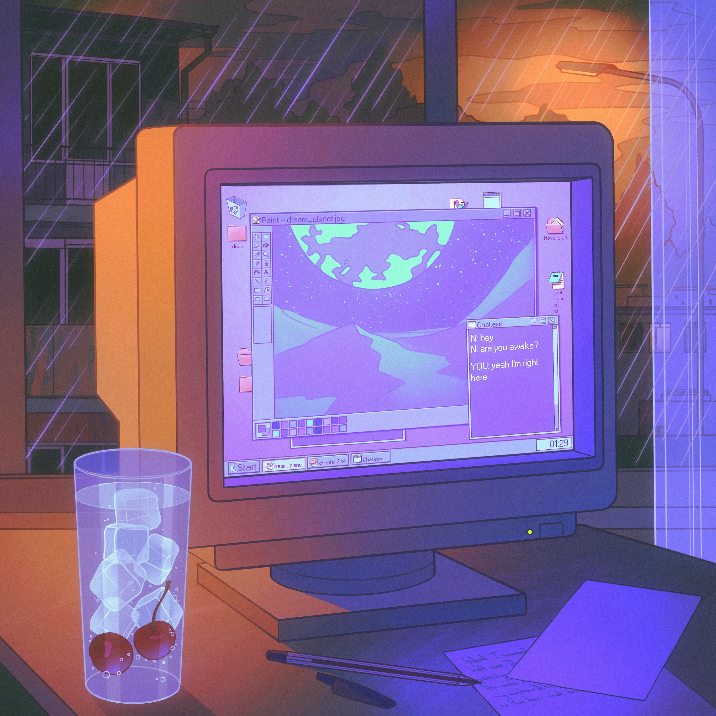 Computer monitor with chat and drawing on screen HD Wallpaper