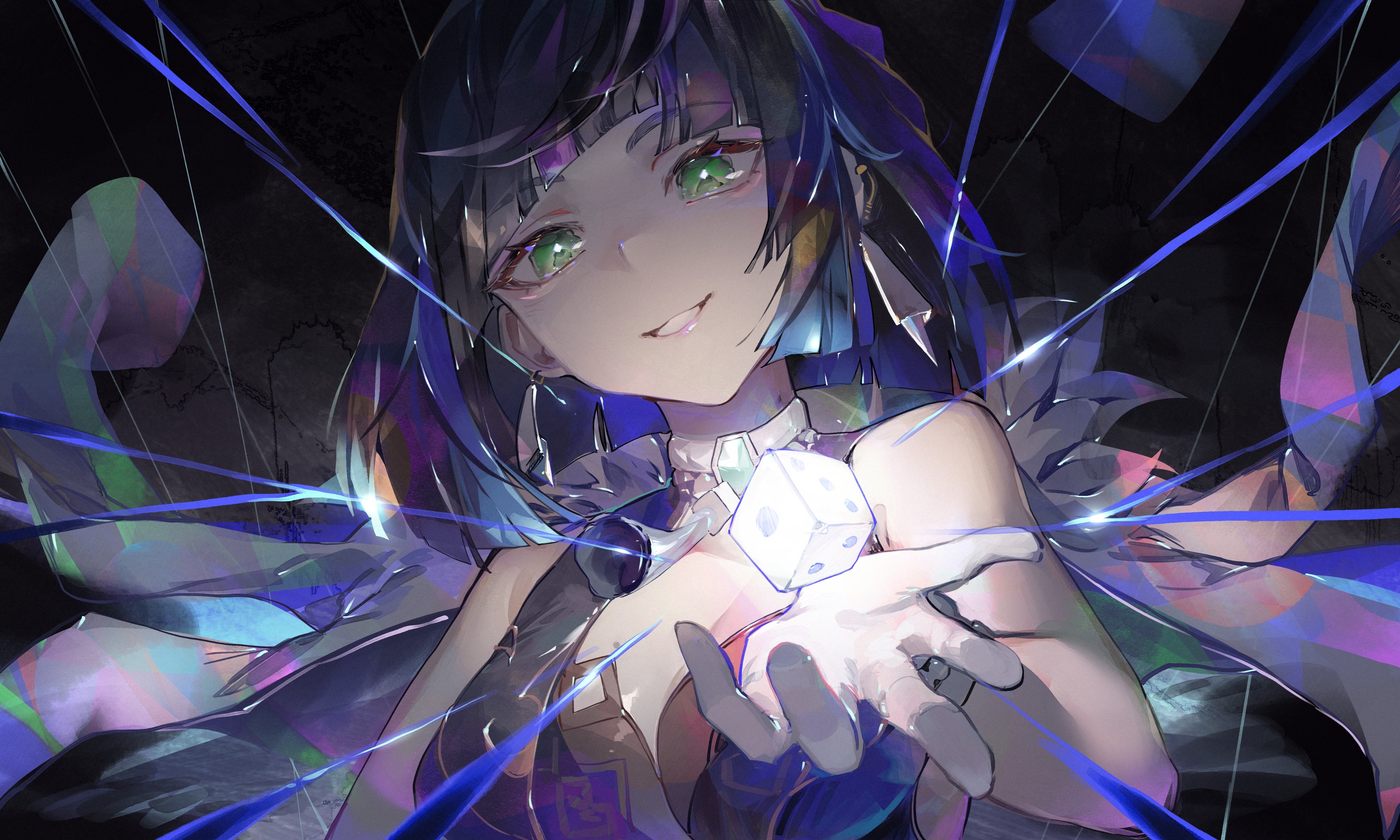 4K Yelan from Genshin Impact holding a glowing dice HD Wallpaper