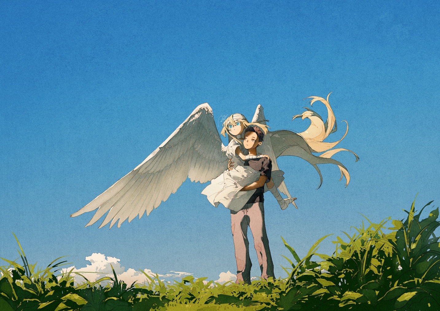 Angel carrying a person with large wings HD Wallpaper