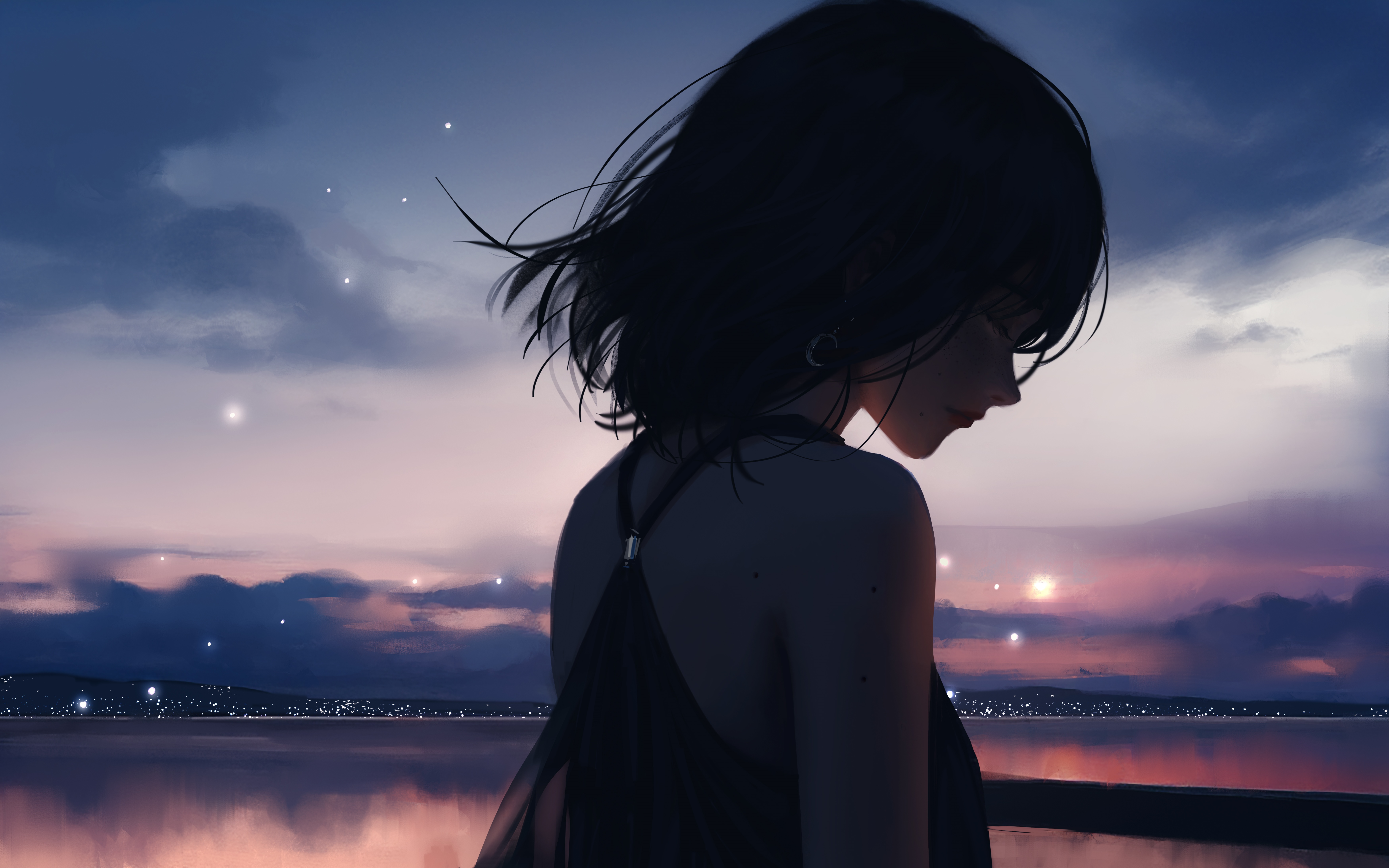 4K artwork of a woman with dark hair by Nixeu HD Wallpaper