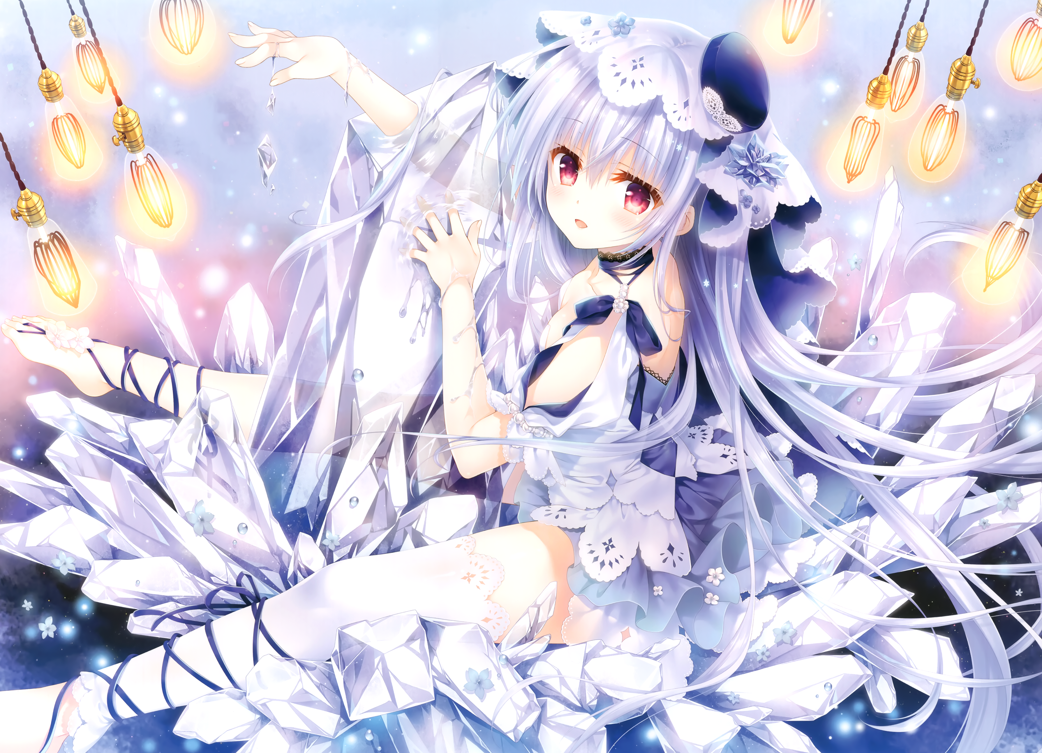 Girl in Crystal Dress with Stockings and Flowers HD Wallpaper