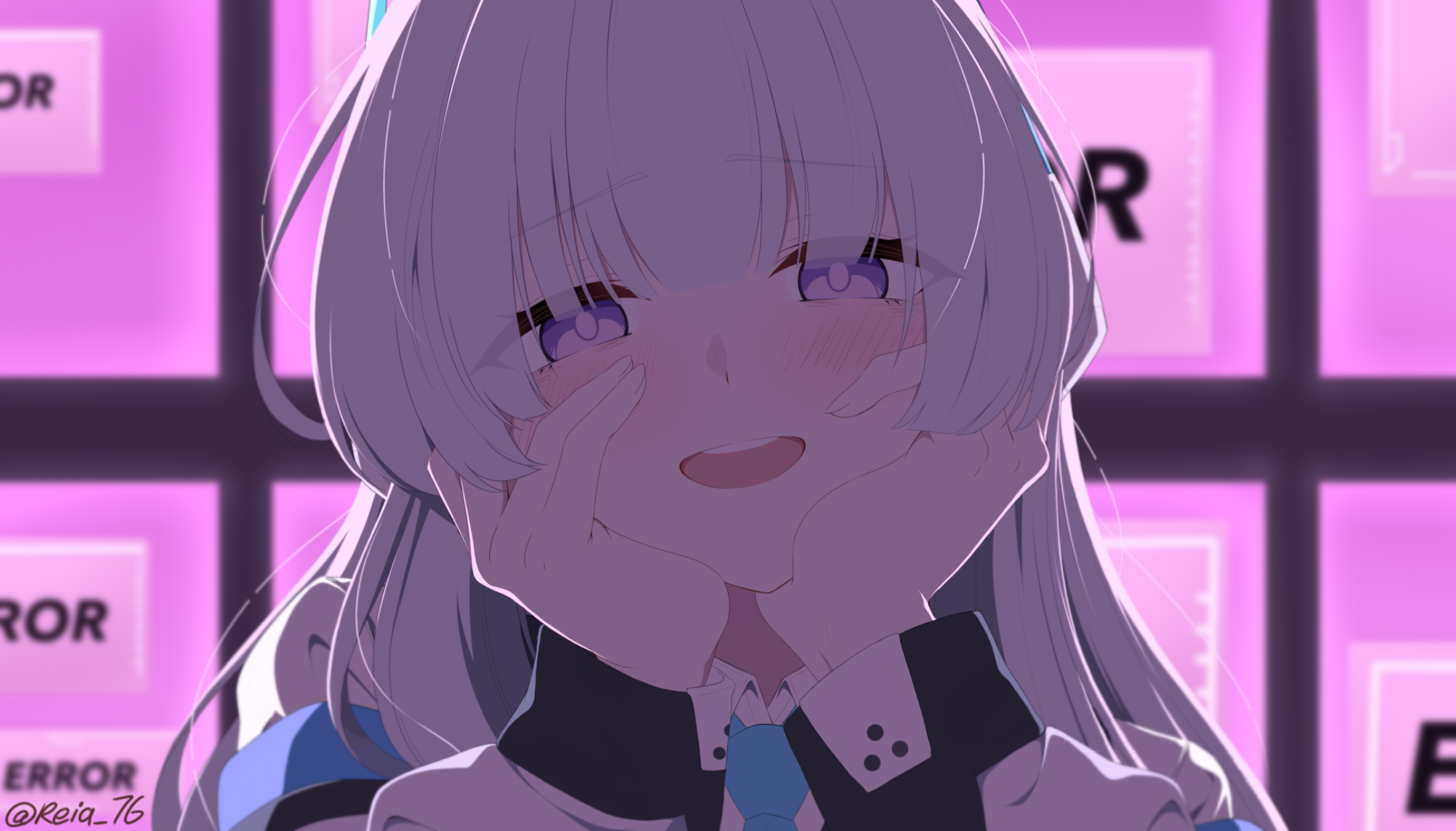 Anime girl with white hair blushing HD Wallpaper