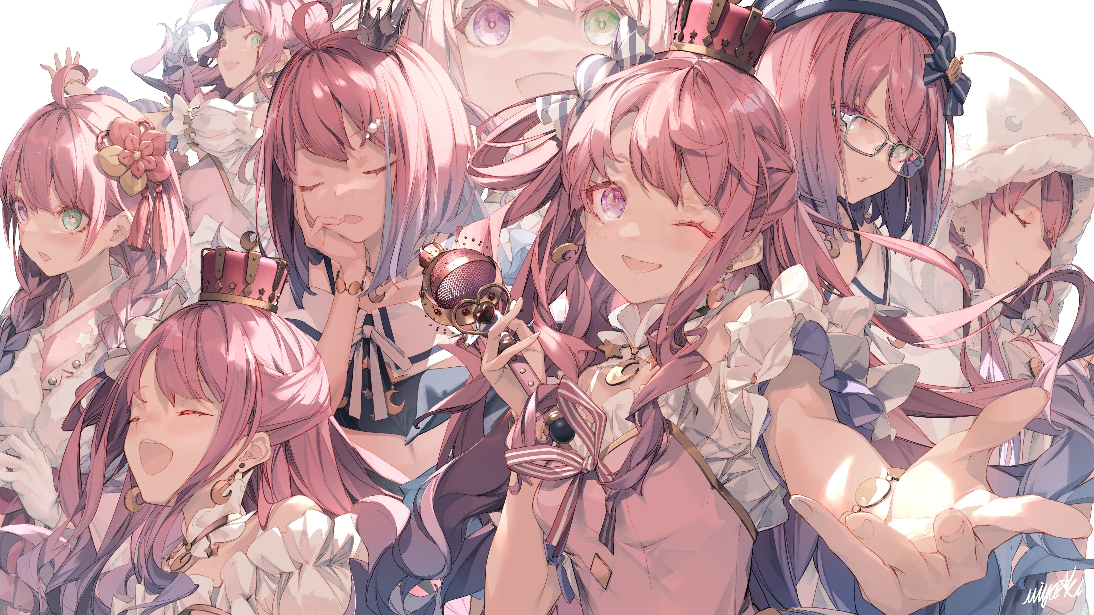 Himemori Luna with Crowns and Pink Twintails HD Wallpaper
