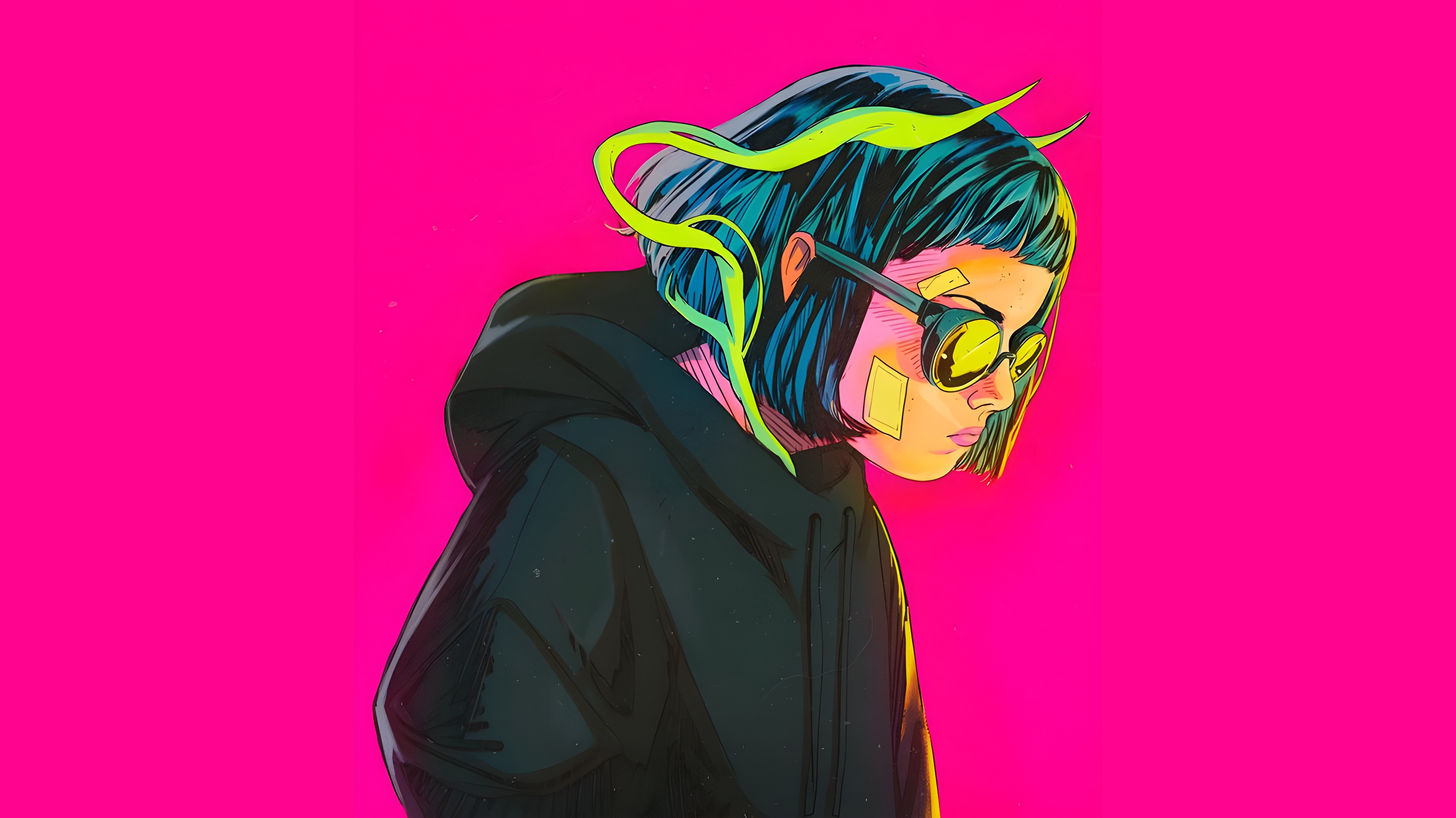 4K illustration of a person with glasses and bandages HD Wallpaper