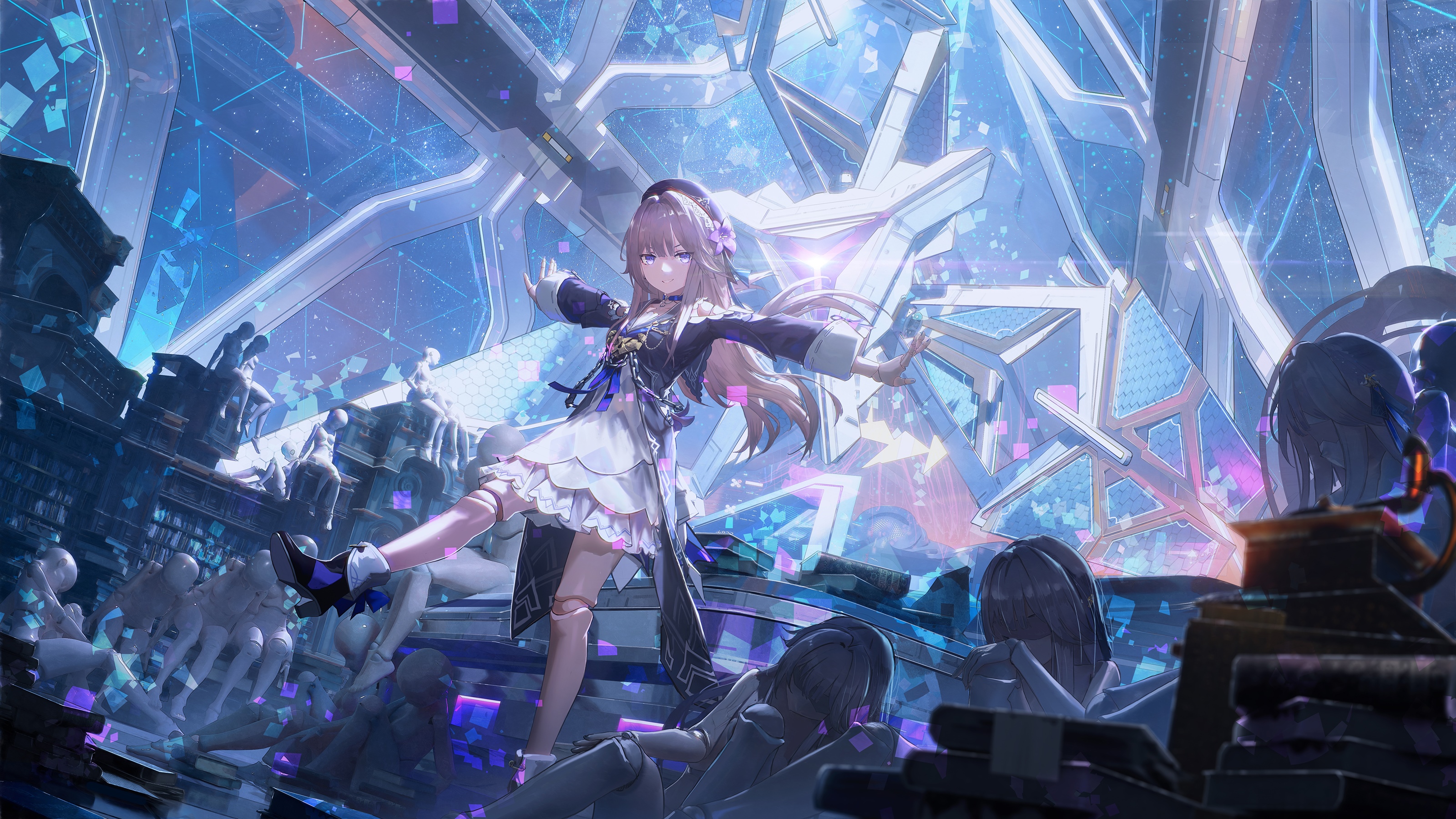 Herta from Honkai: Star Rail in a futuristic library HD Wallpaper