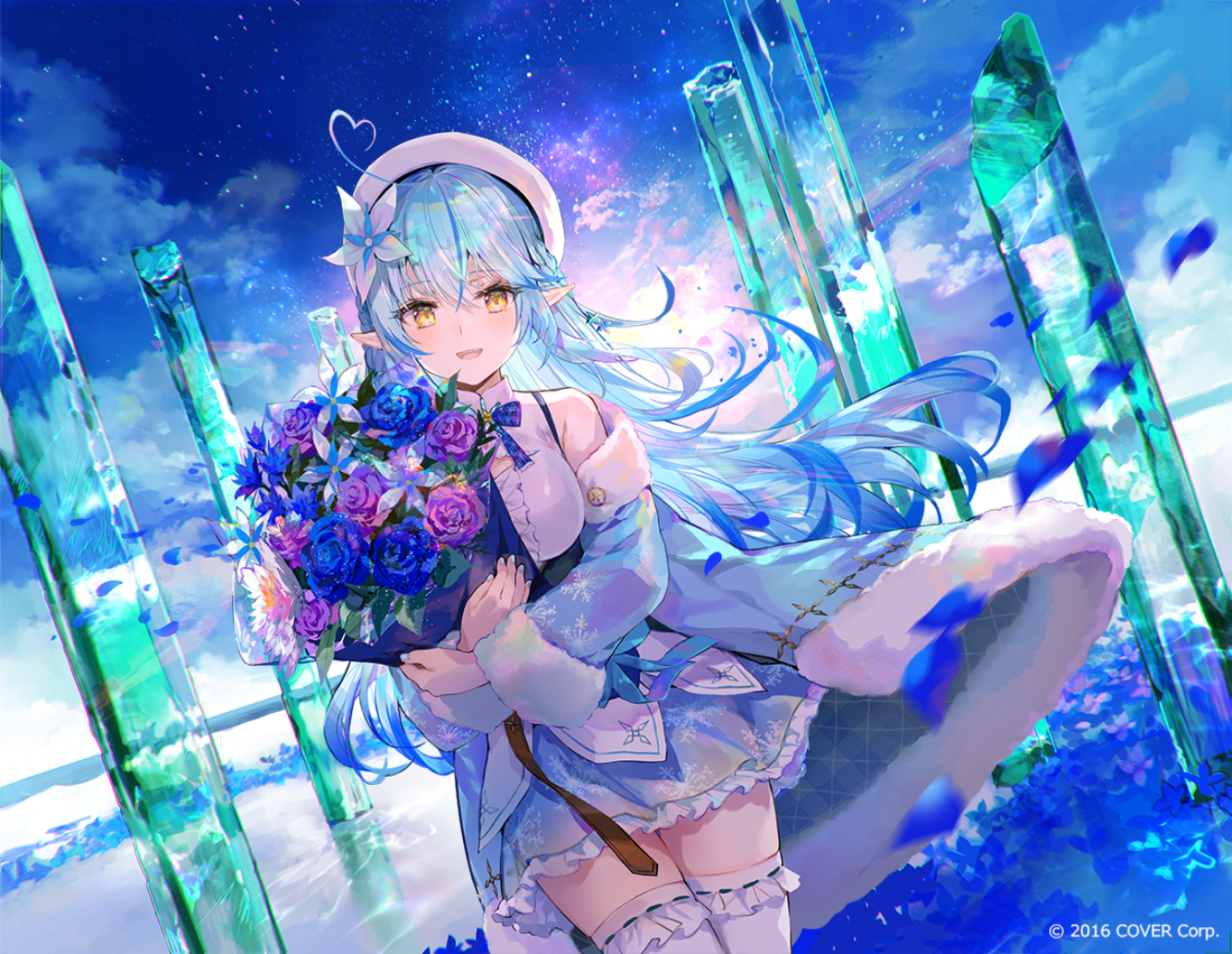 Yukihana Lamy with a Bouquet of Blue Roses HD Wallpaper