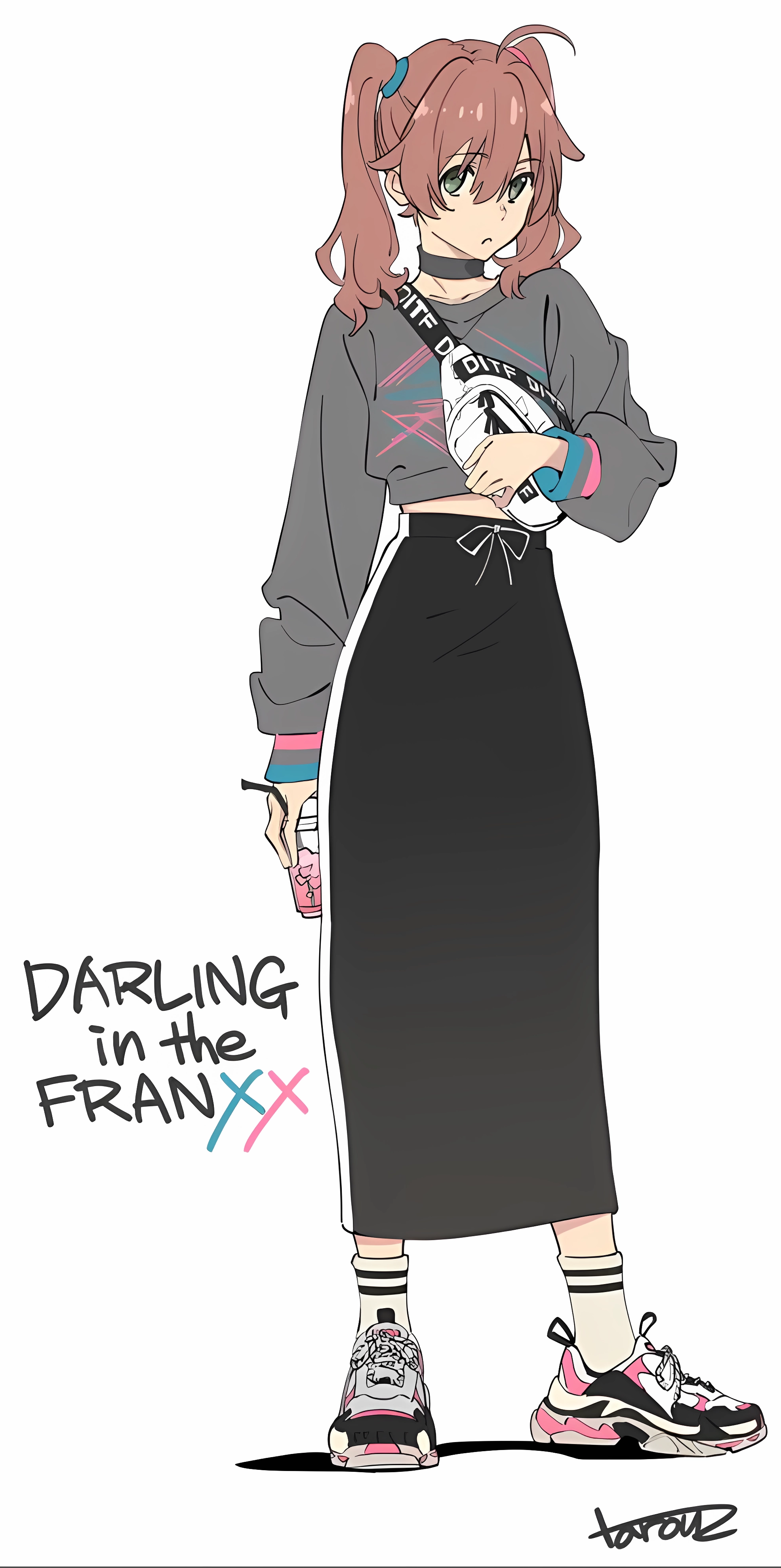 Miku from Darling in the FranXX with a purse and drink HD Phone Wallpaper