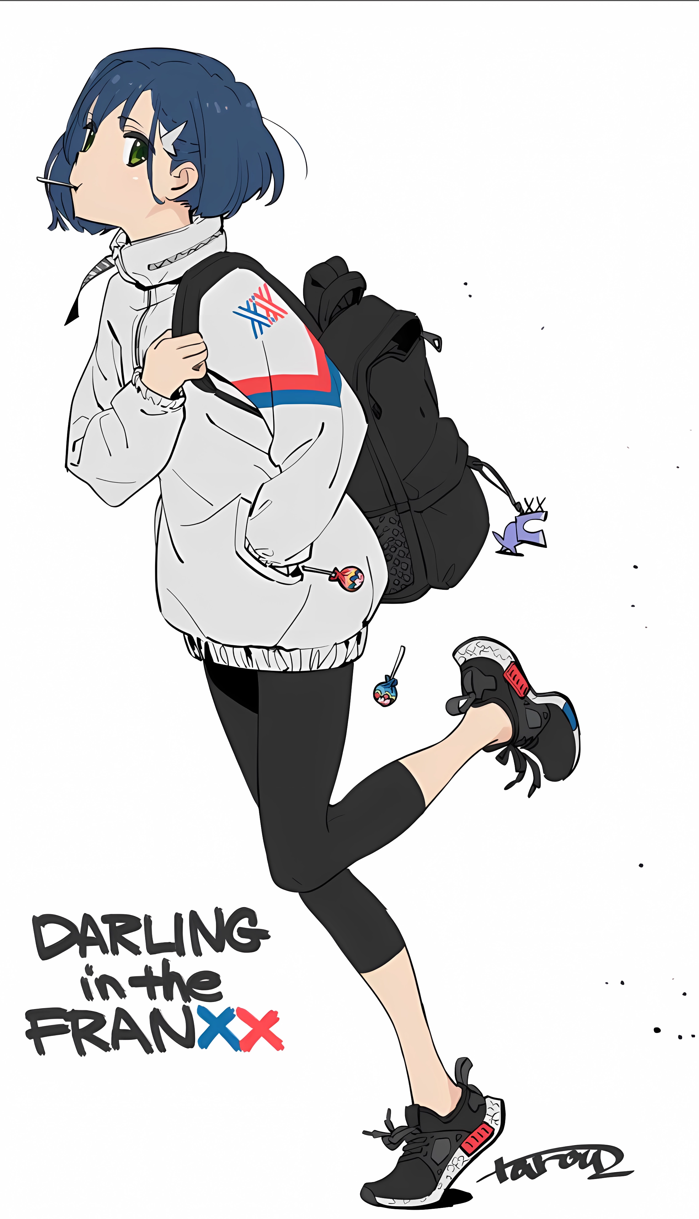 Ichigo from Darling in the FranXX with a backpack HD Phone Wallpaper