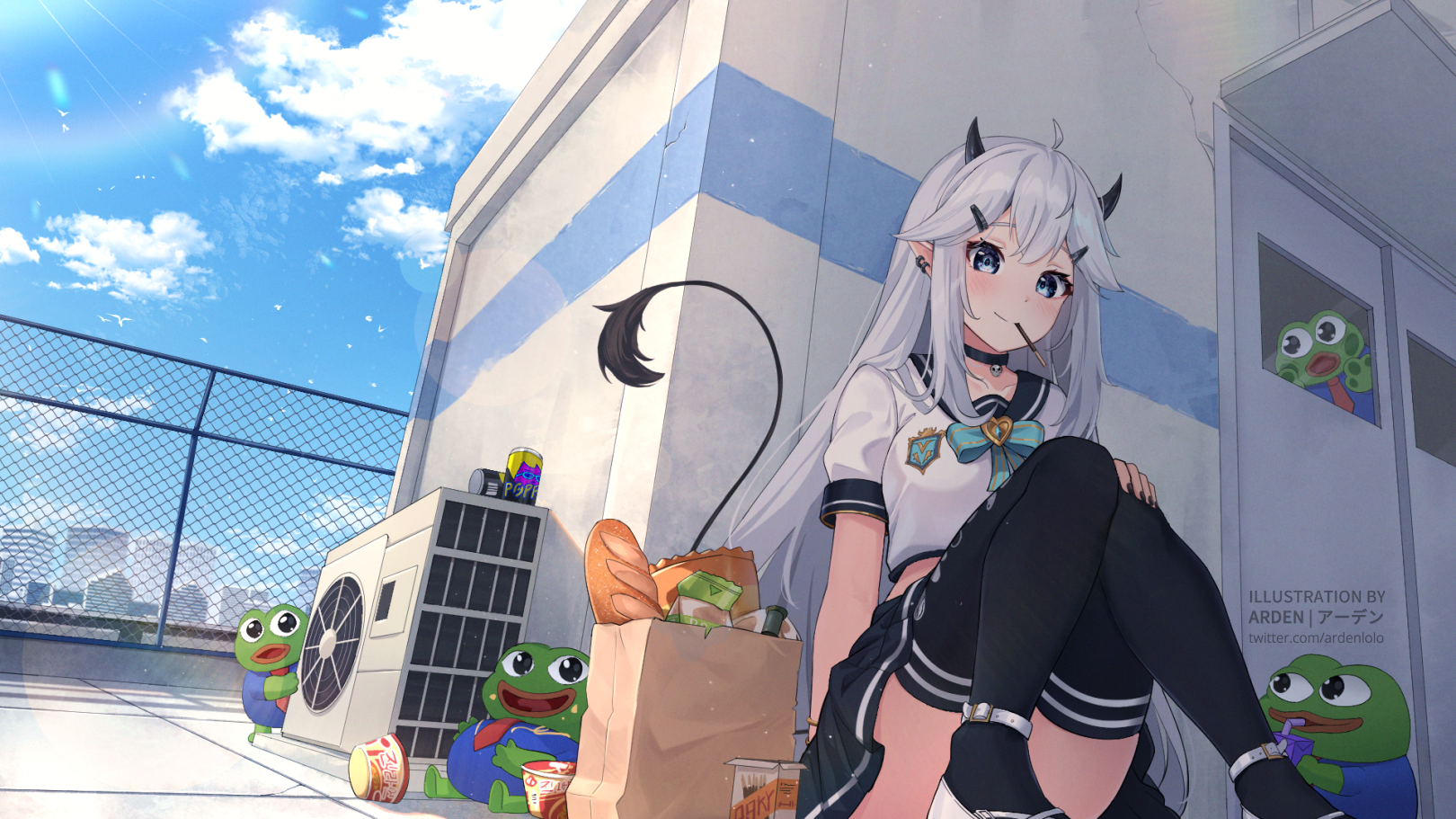 Veibae on a rooftop with Pepe the Frog HD Wallpaper