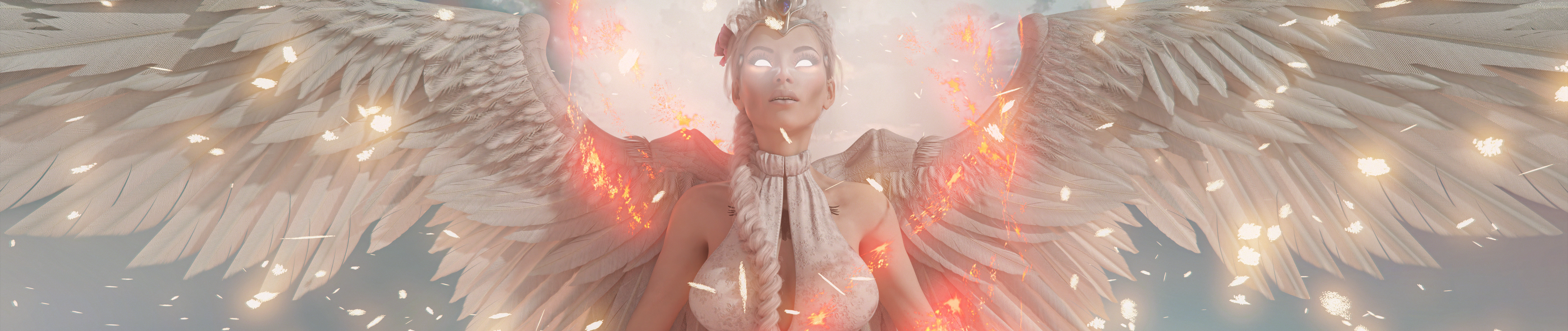 4K Shards of Her Angel with Wings and Glowing Eyes HD Wallpaper