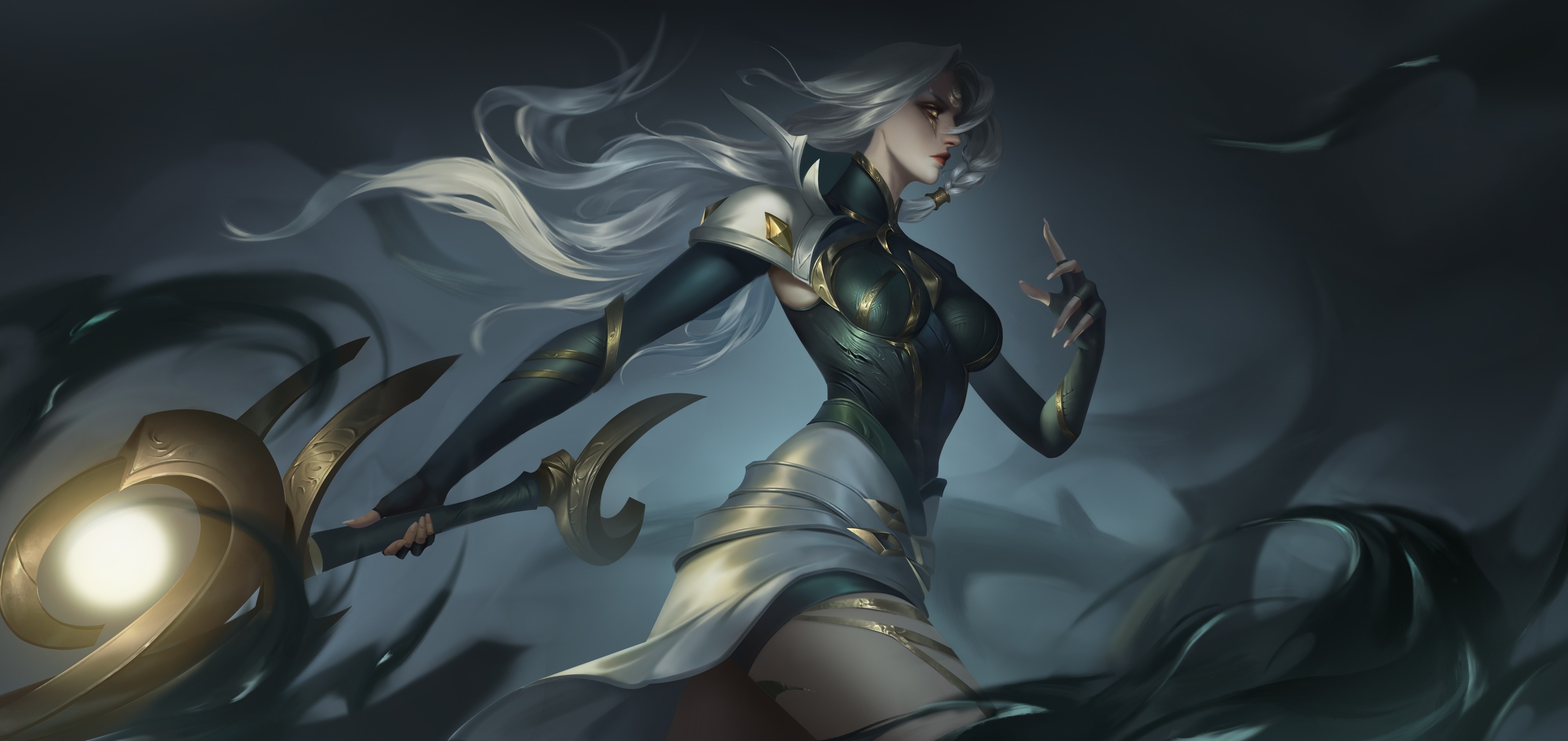 Diana from League of Legends with a staff HD Wallpaper