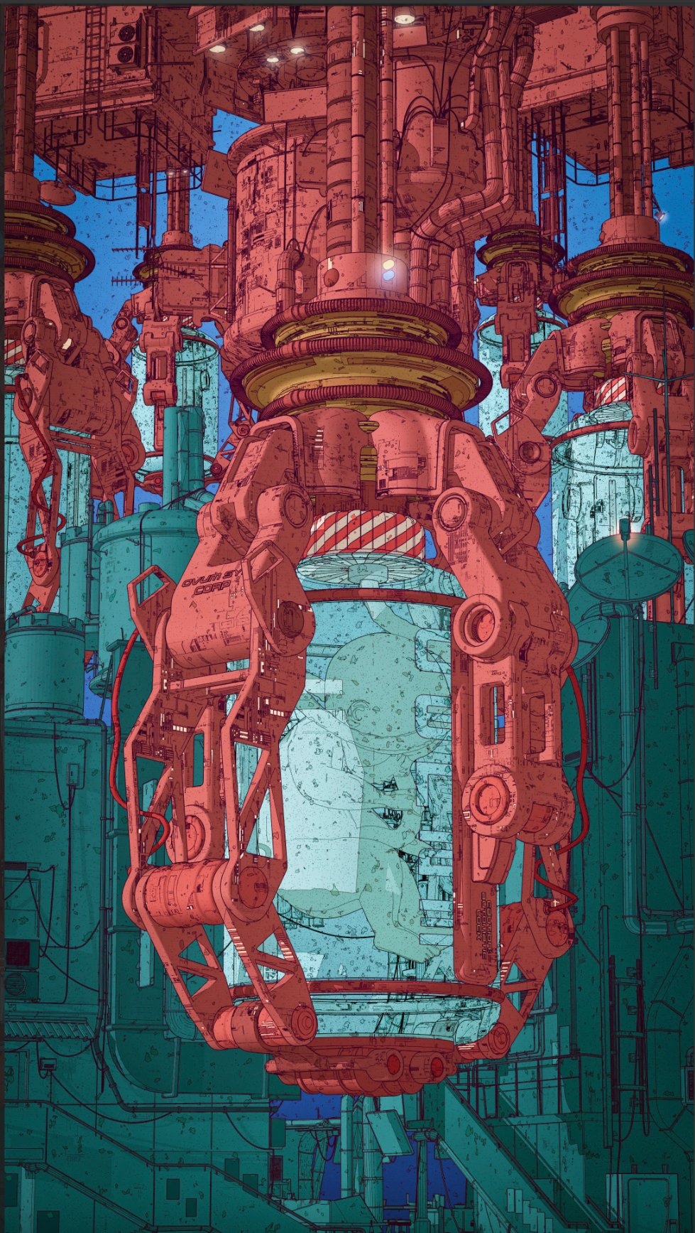 Futuristic industrial complex with robotic arms HD Phone Wallpaper