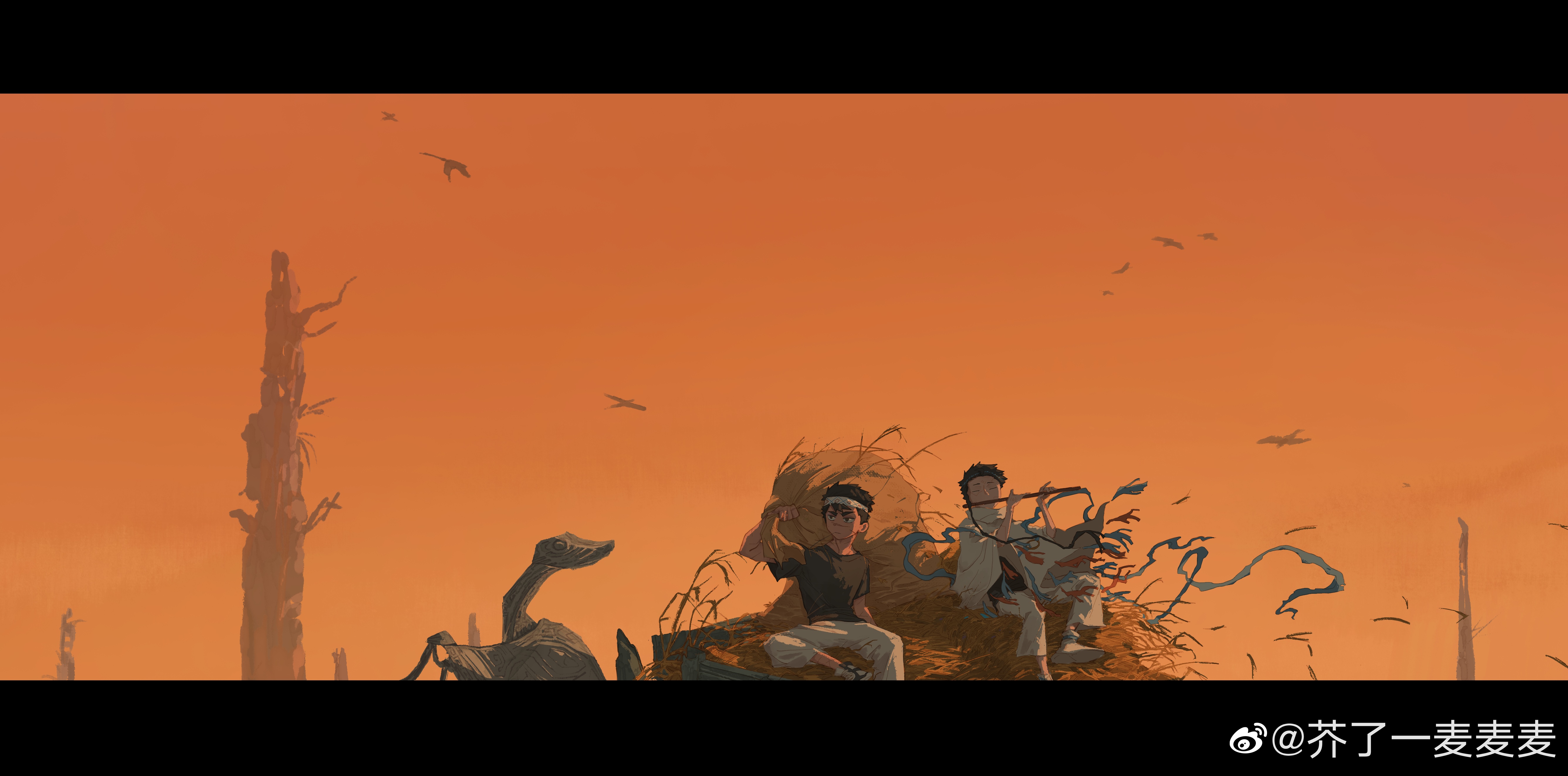 4K anime boys in a desolate landscape at dusk HD Wallpaper