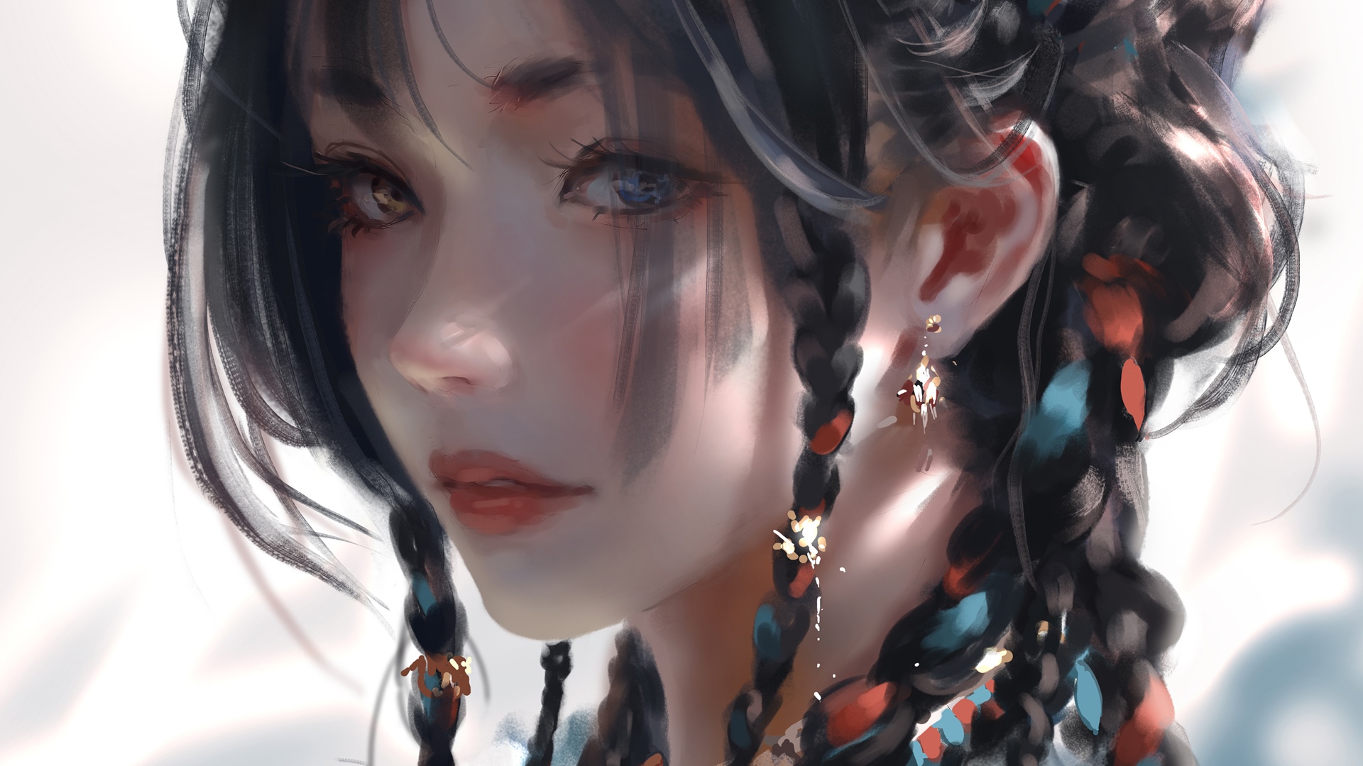 WLOP fantasy painting of a woman with braids HD Wallpaper