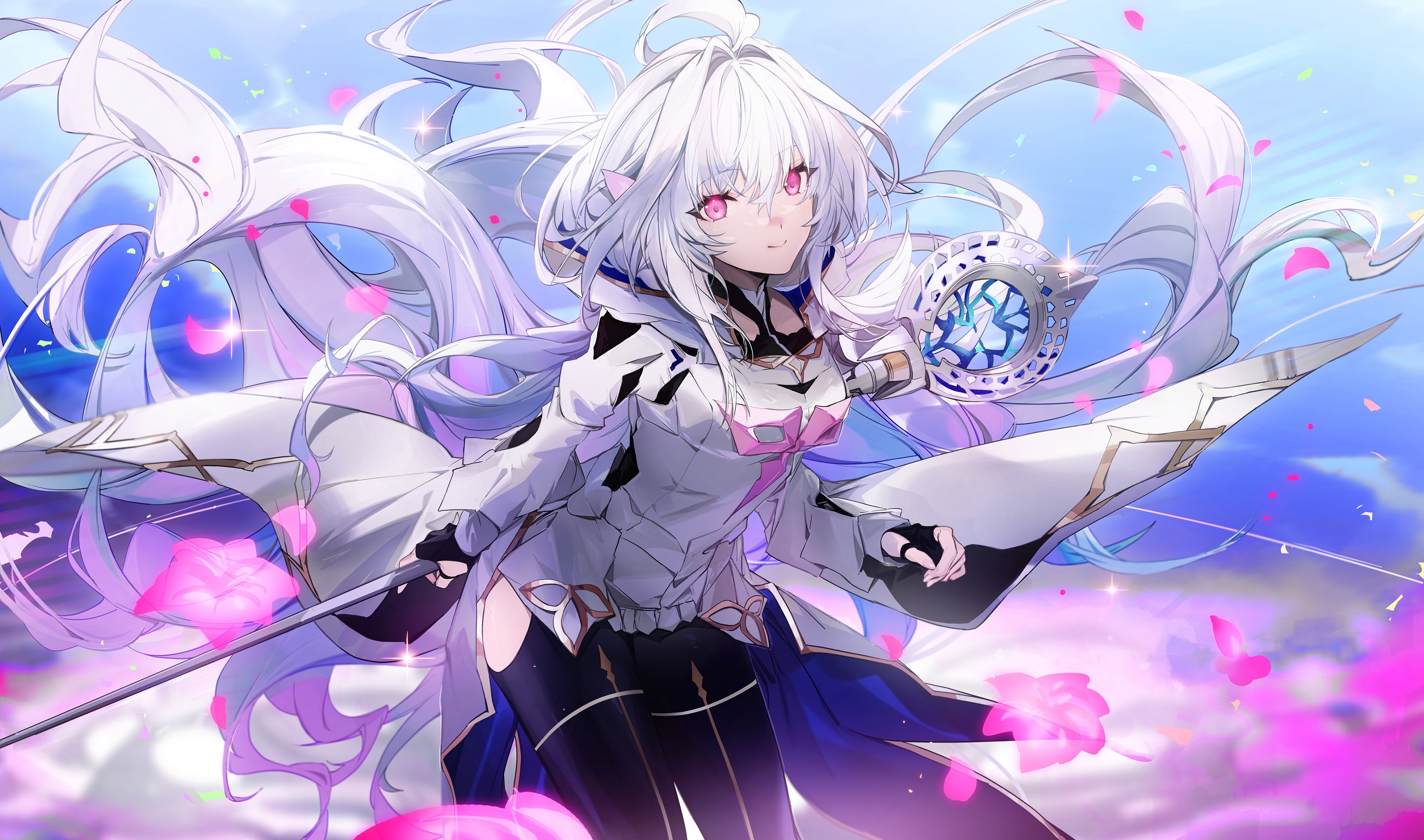 Fate/Grand Order character with white hair and pink eyes HD Wallpaper