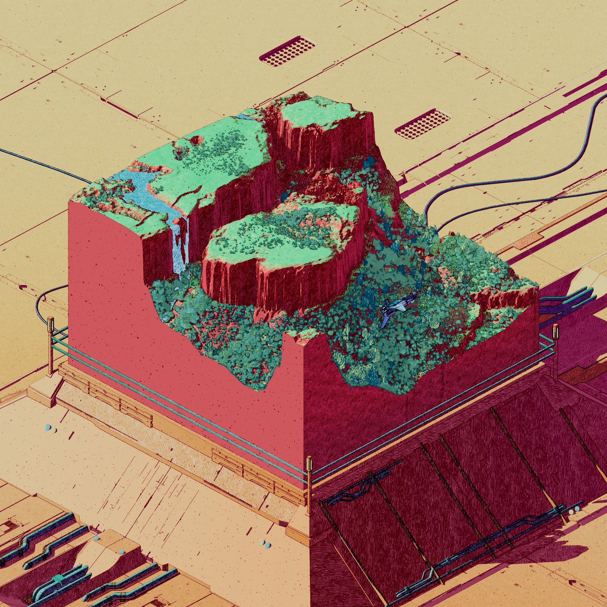 Futuristic Cross Section Landscape by Calder Moore HD Wallpaper