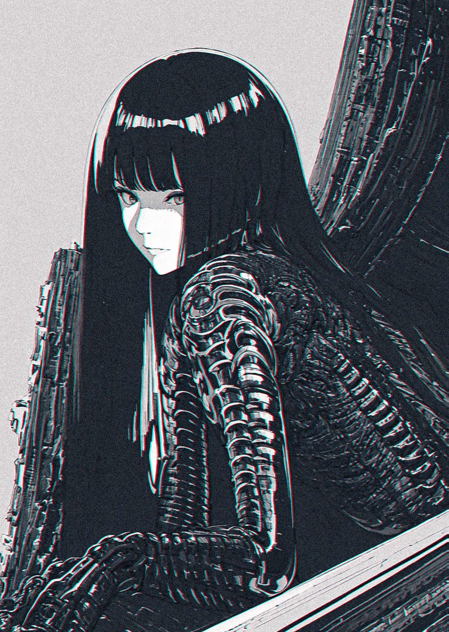 Monochrome portrait of a woman with black hair HD Phone Wallpaper
