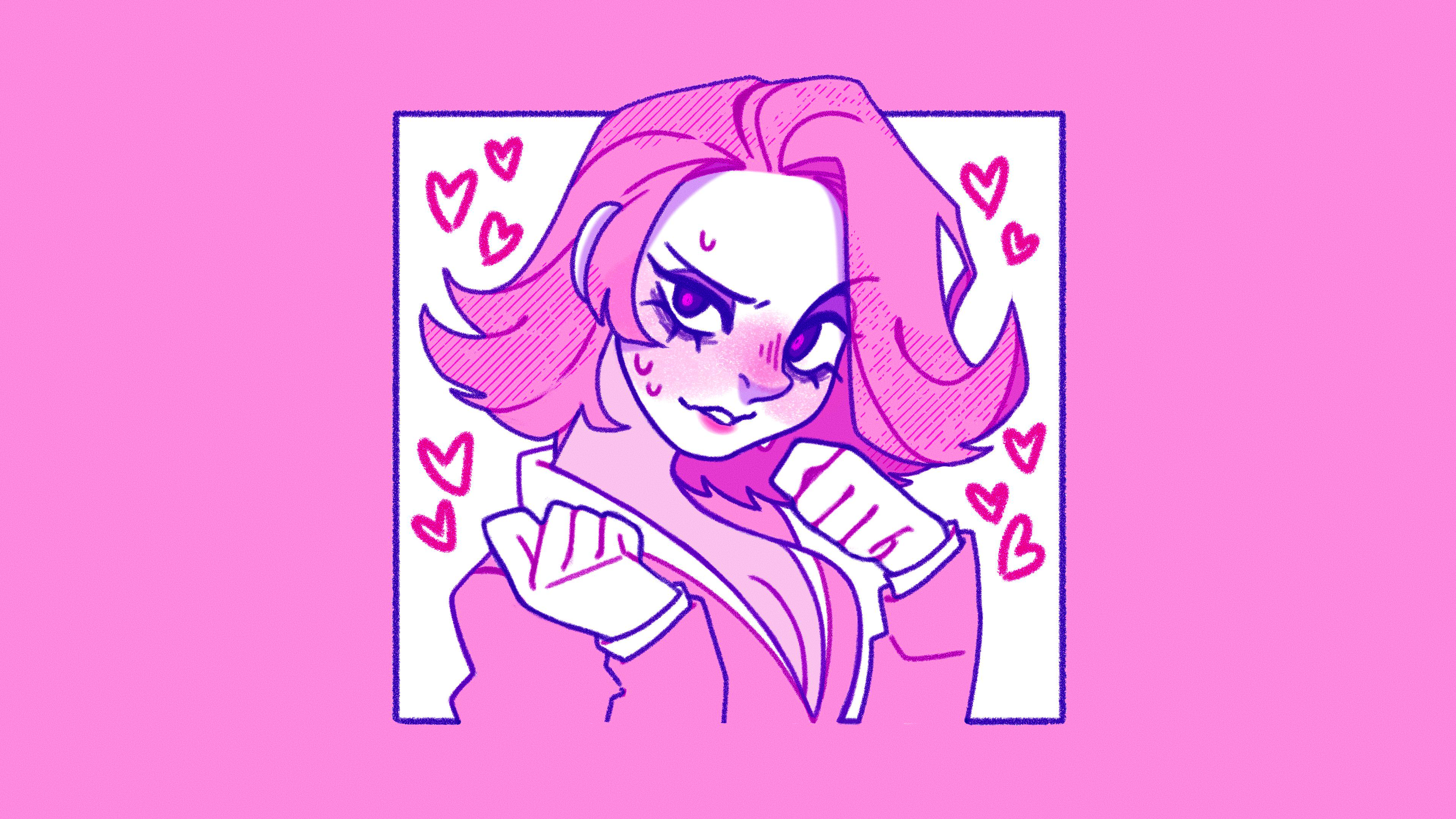 Ace Attorney character with pink hair and hearts HD Wallpaper