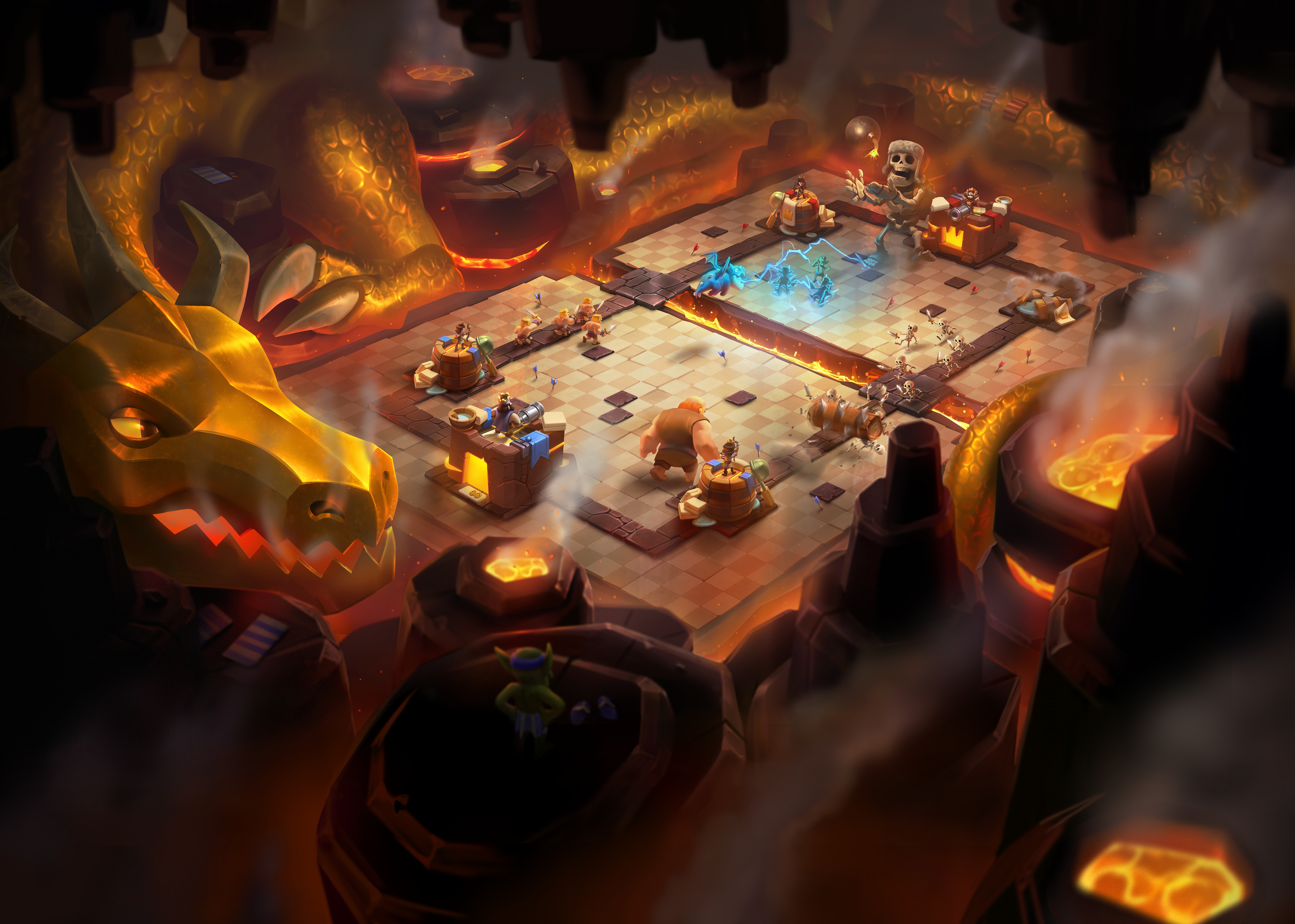 Clash Royale Arena with Dragon and Skeletons HD Wallpaper