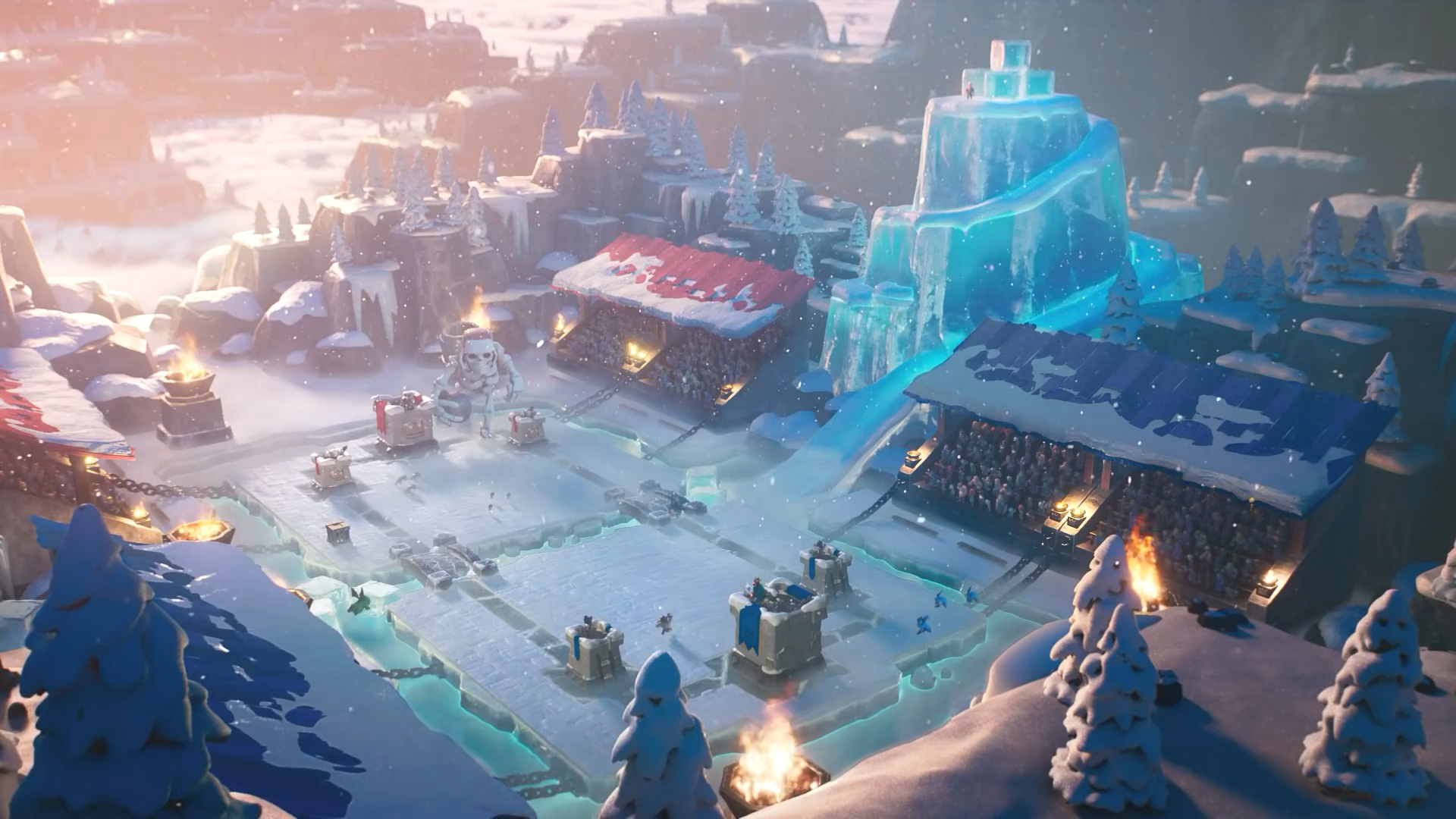 Clash Royale Winter Arena with Ice Structures and Spectators HD Wallpaper