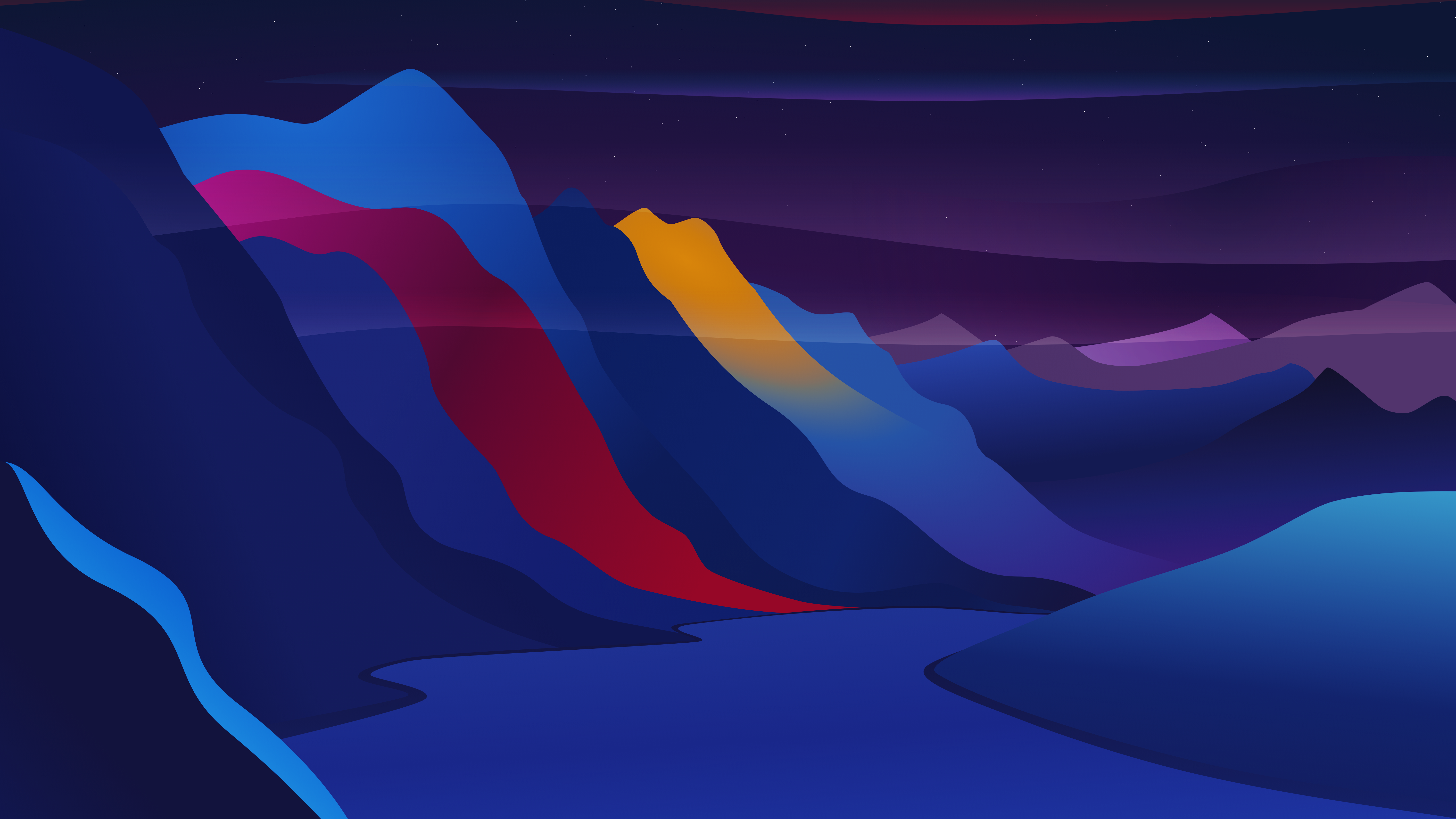 Colorful mountains and river under starry night sky HD Wallpaper